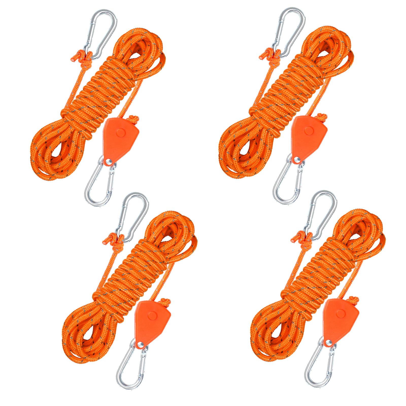Icetop Paracord Tent Guy Ropes, 4 PCS 6M Paracord Ratchet Ropes Orange Reinforced Metal Ratchet Belts Pulley Tensioners for Outdoor Tents Camping Kayaking Awnings