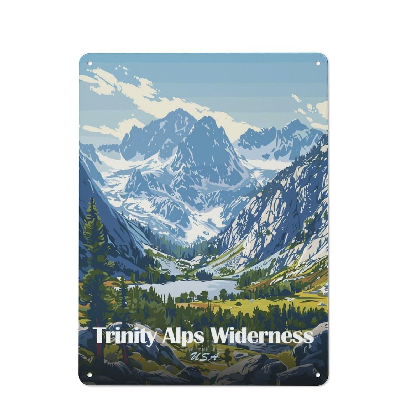 Junmoney Trinity Alps Wilderness Landscape Art Retro Printed Metal Sign 40X30cm For Kitchen Or Home Bar, For Garage, Workshop And Man Cave Decoration