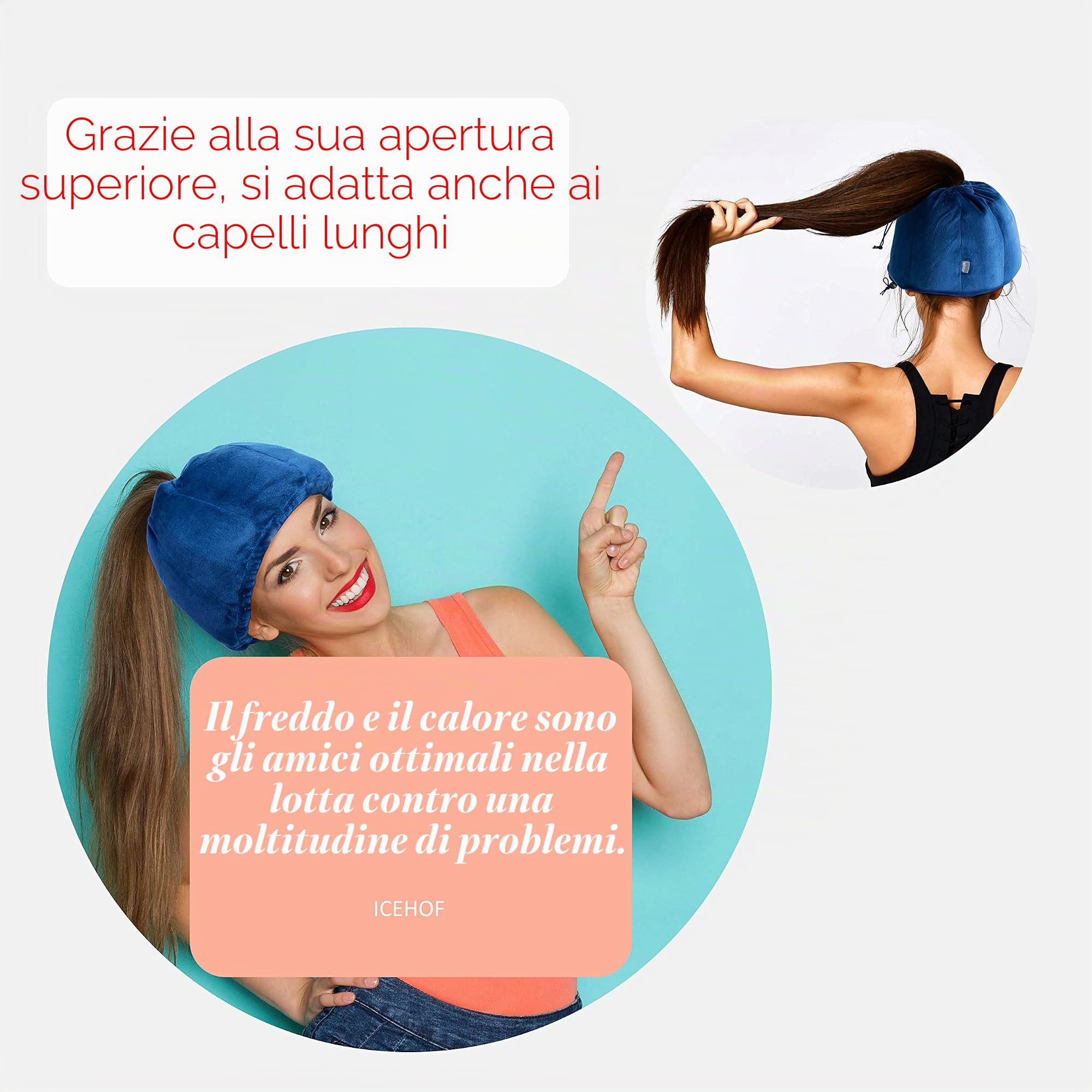 ICEHOF Cappello di raffreddamento con 8 impacco freddo gel (tessuto morbido) - per la testa fresca di chemioterapia Ice Cap emicrania mal di testa cappuccio cappello di raffreddamento