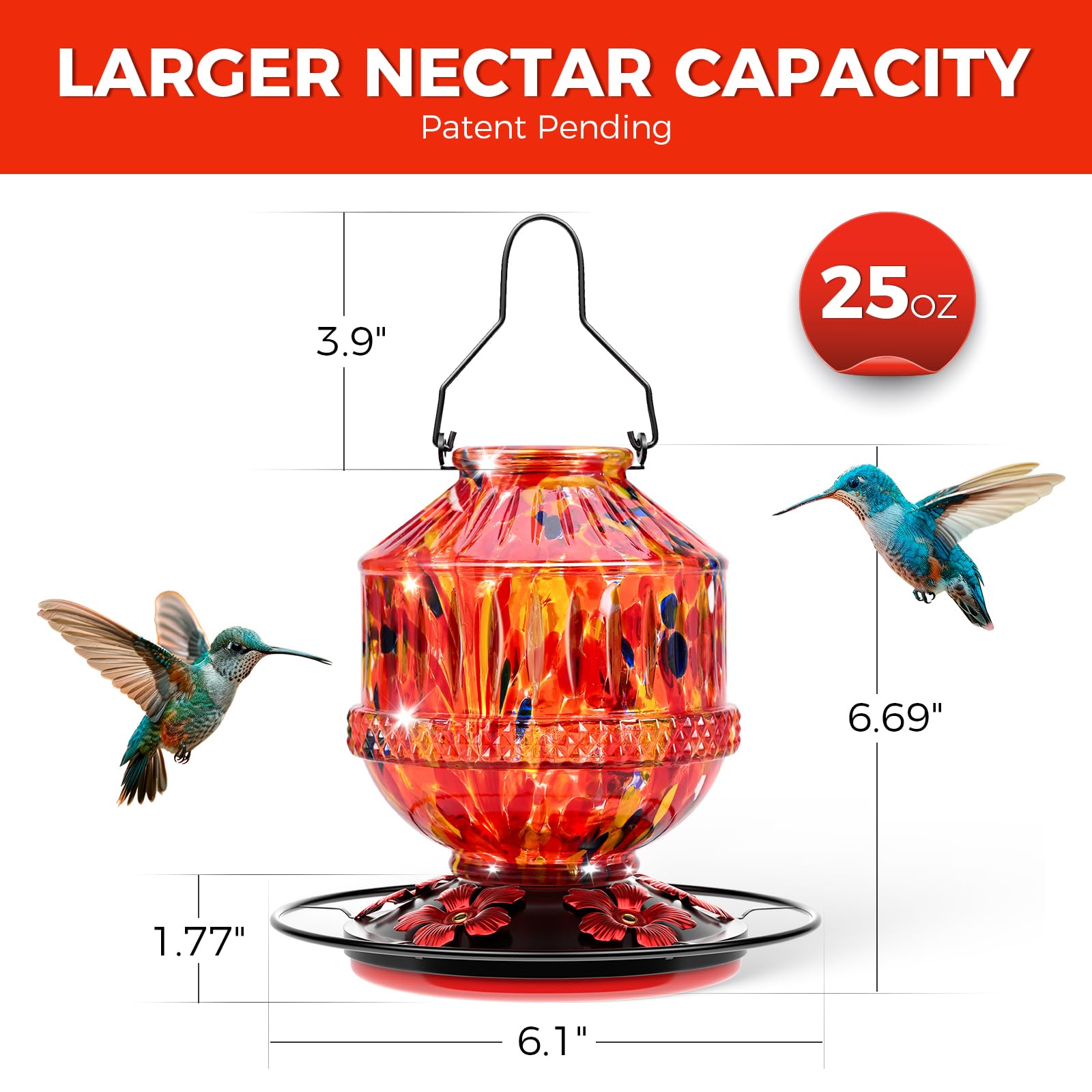 Mangeoires En Verre Pour Colibri à Suspendre à L'extérieur, Mangeoire à Nectar D'oiseaux De 708,7 G Avec Perchoir Et 5 Ports D'alimentation Pour Fleurs, Anti-fuite à Suspendre Pour Décoration De