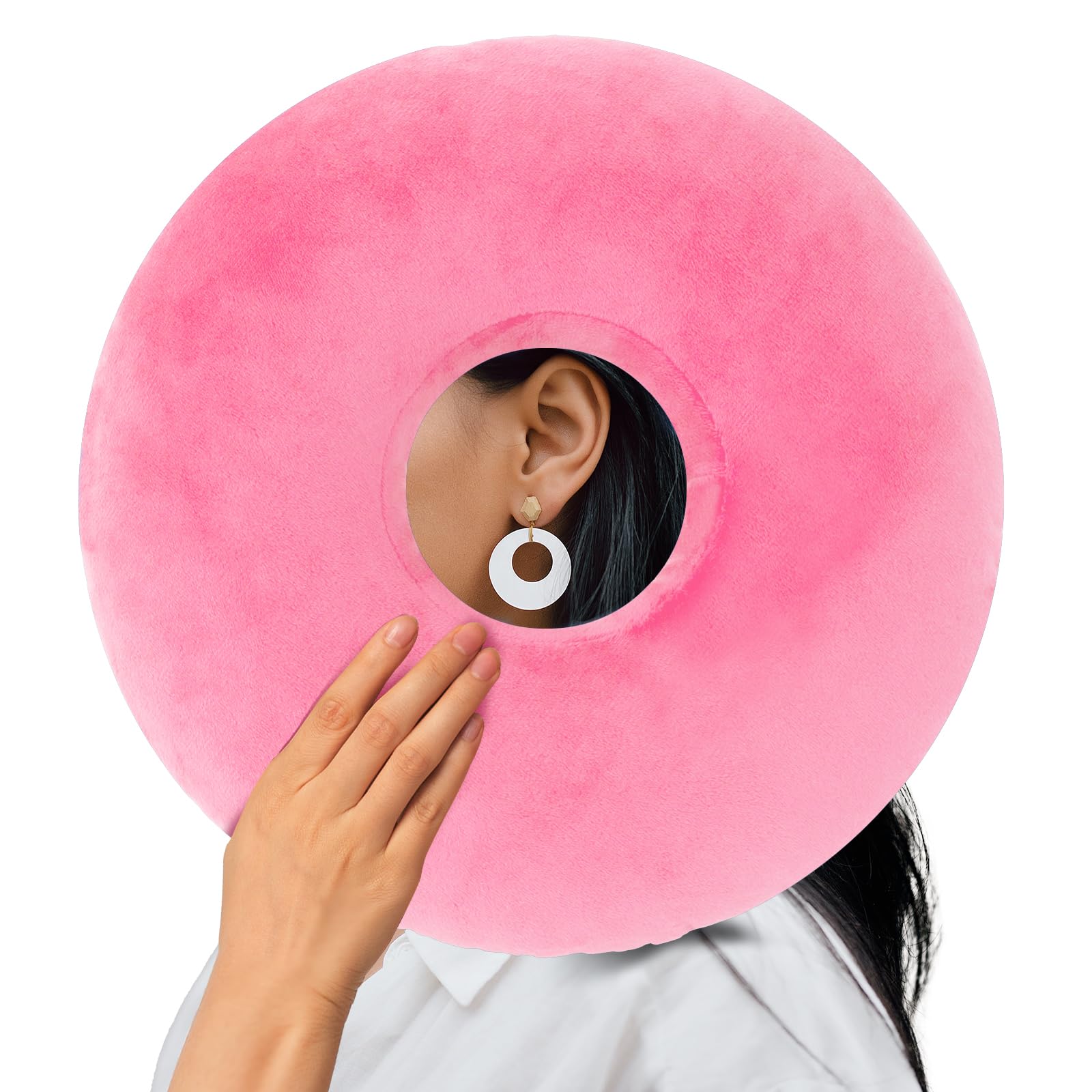 EasyStar Ear Piercing Pillow with Removable Pillowcase, Adjustable Padding Side Sleeper Pillow, Donut Shaped 29 by 29 cm, Protect Your Ears and Providing a Good Night's Sleep