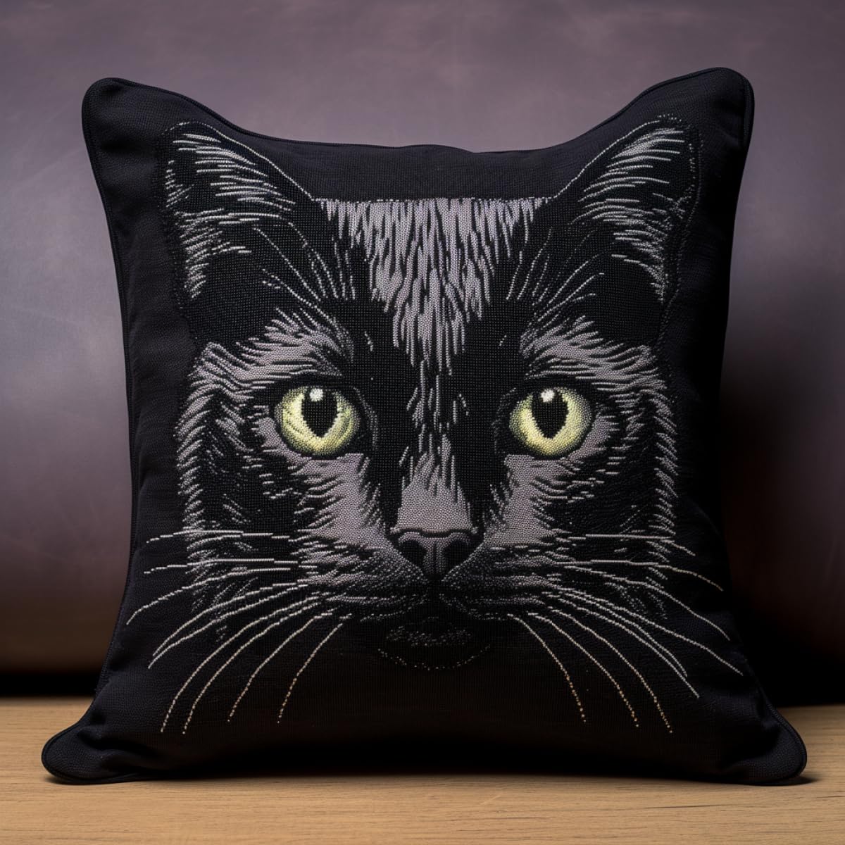 Taxpy B Diy Latch Hook Cushion Lack Cat Animal Latch Hook Diy Crochet Yarn Kits Embroidery Kits Unfinished Cushion Cover Pillowcase 17X17in