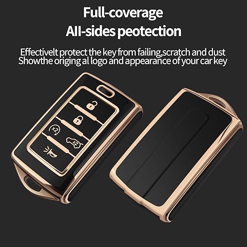 Miniatura 3 de Funda para llavero de Jeep compatible con llavero inteligente Grand Cherokee L Grand Wagoneer 2024 2023 2022 2021 (negro, 5 botones)