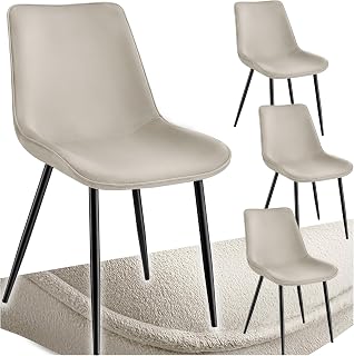 tectake® Sillas de Comedor Aterciopeladas, Asientos Tapizados, Sillas de Cocina y Salón, Patas de Acero, Gran Capacidad de Carga, Montaje Sencillo, Versátil y Combinable - 4 Sillas Crema