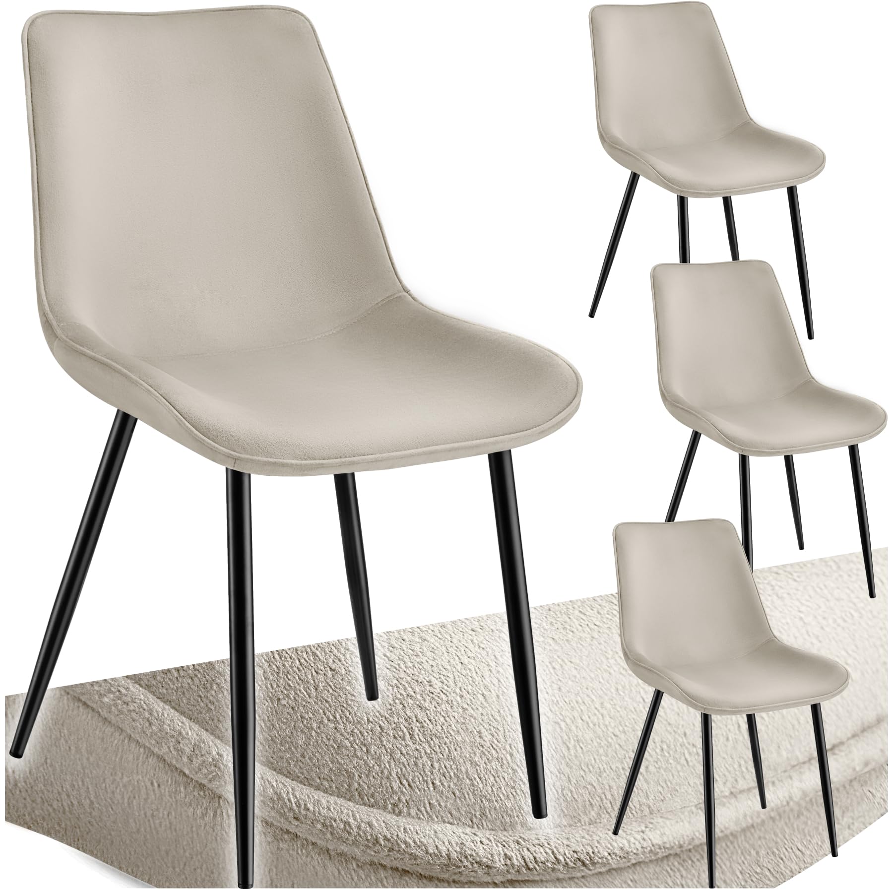 tectake® Esszimmerstühle 4er Set, Samtstoff Stuhl mit Rückenlehne, ergonomische Essstühle, bequemer Küchenstuhl, Esszimmerstuhl, Cocktailsessel für Lounge, Dining, Küchentisch - Creme