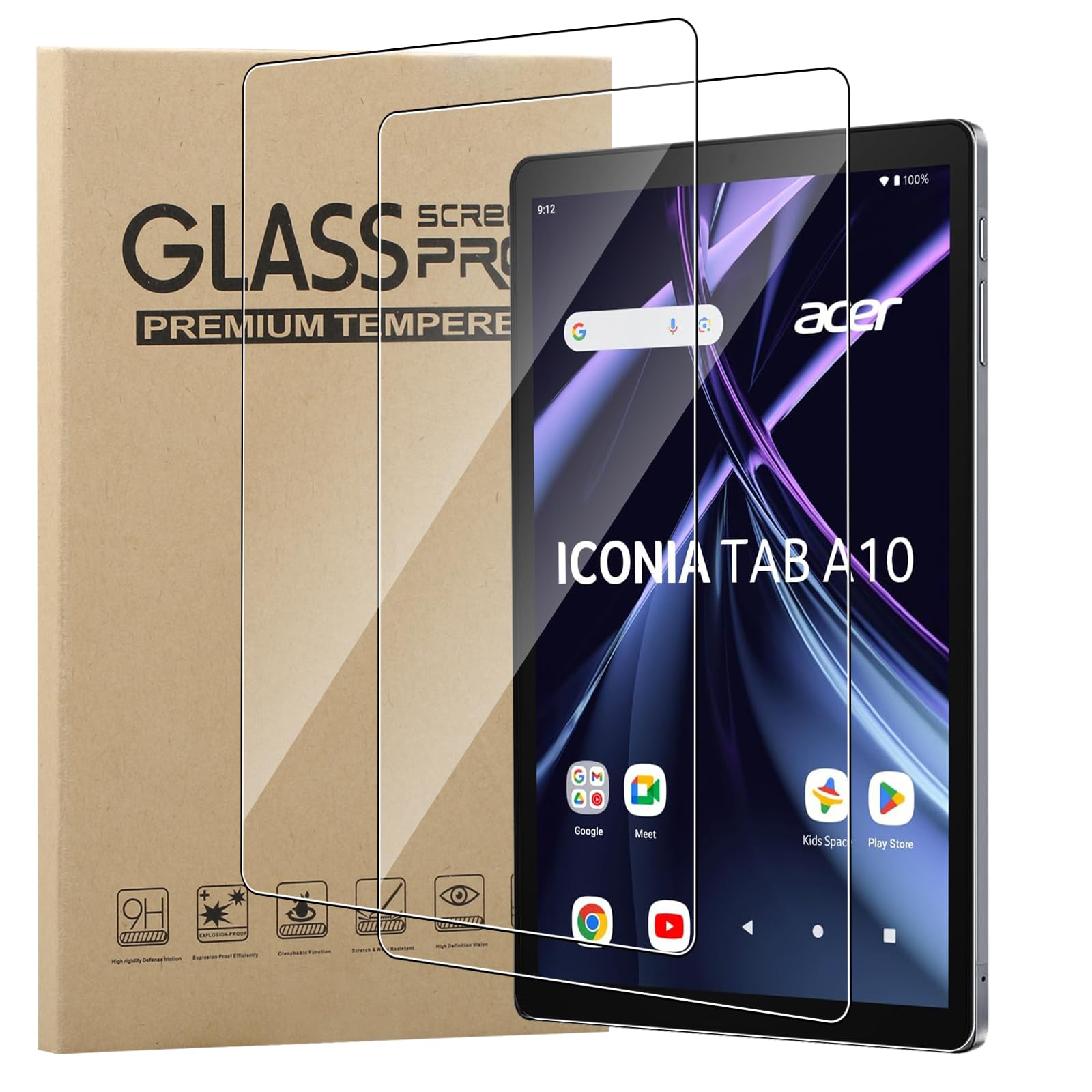 Acer Iconia Tab A10 Pellicola Protettiva Vetro Temperato 9H 10.1 Pollici 2 Pezzi