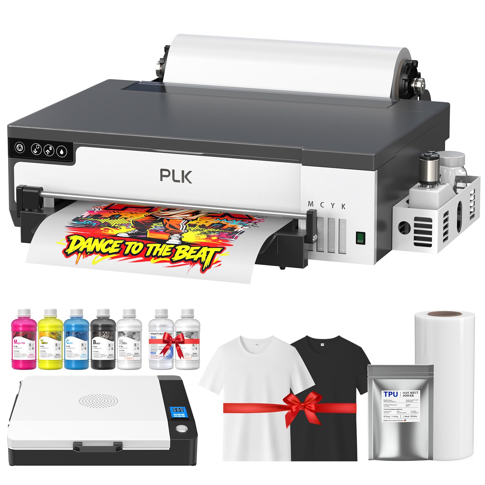 PLK A3 DTF Printer with XP600 Printhead&amp;Roll Feeder, Double Printing Speed, Upgraded L8058 DTF with White Ink Stirring System,100% Transfer for Custom T-Shirt/Textile Printing(A3 Printer+Oven)