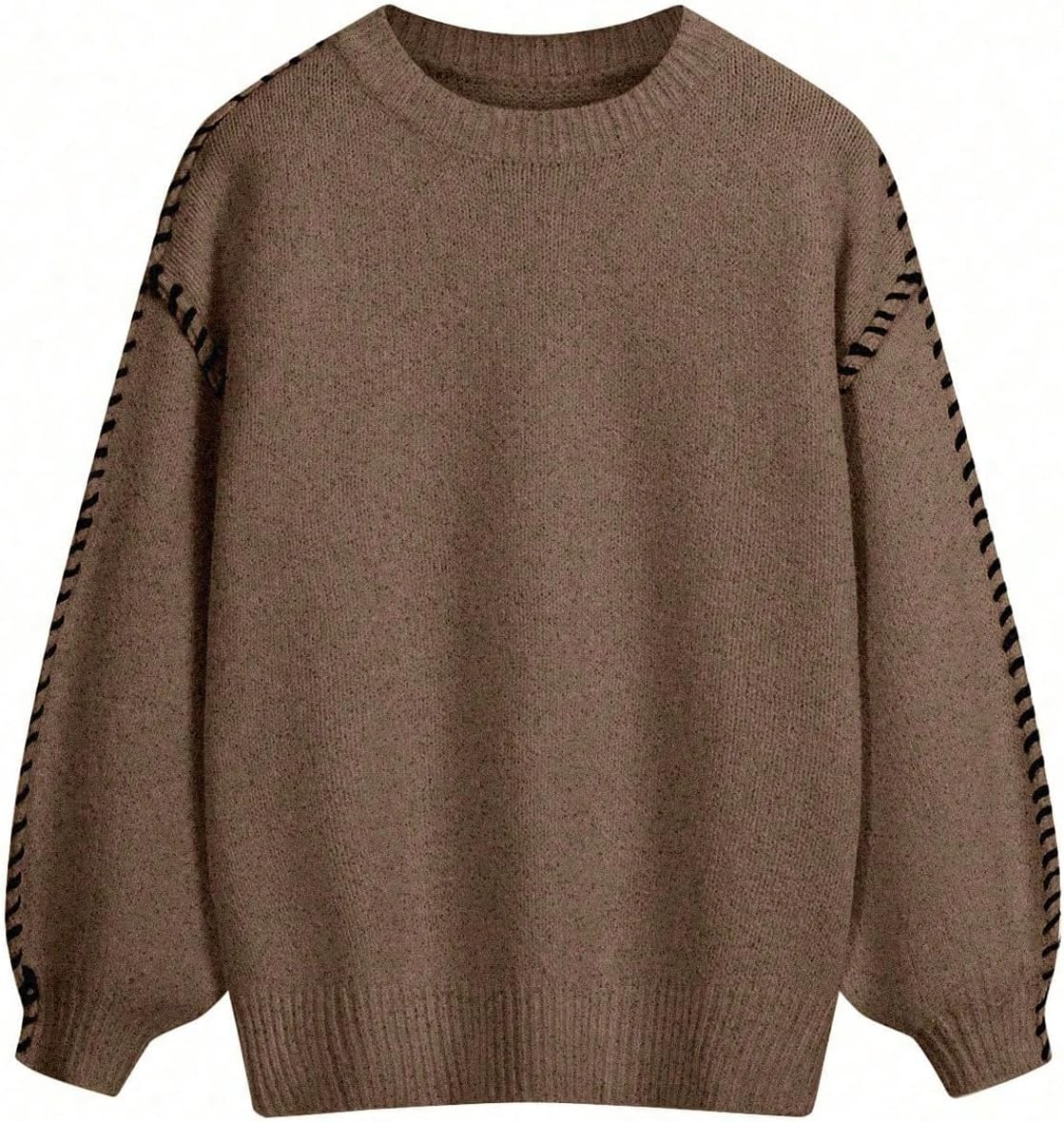 Women's Fall Oversized Sweaters Stitching Long Sleeve Crew Neck Baggy Knit Pullover Jumper Tops