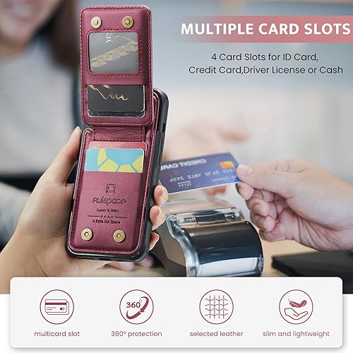 Miniatura 2 de ASAPDOS Funda para iPhone 15 Series con tarjetero, Rosa Rojo