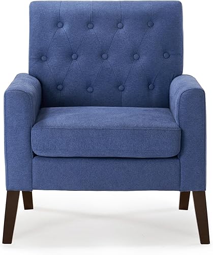 Miniatura 7 de LUE BONA Silla de acento de lino azul marino de 18.5" de altura, sillón con capitoné de botones, cómoda silla de sala de estar con brazos, sillas