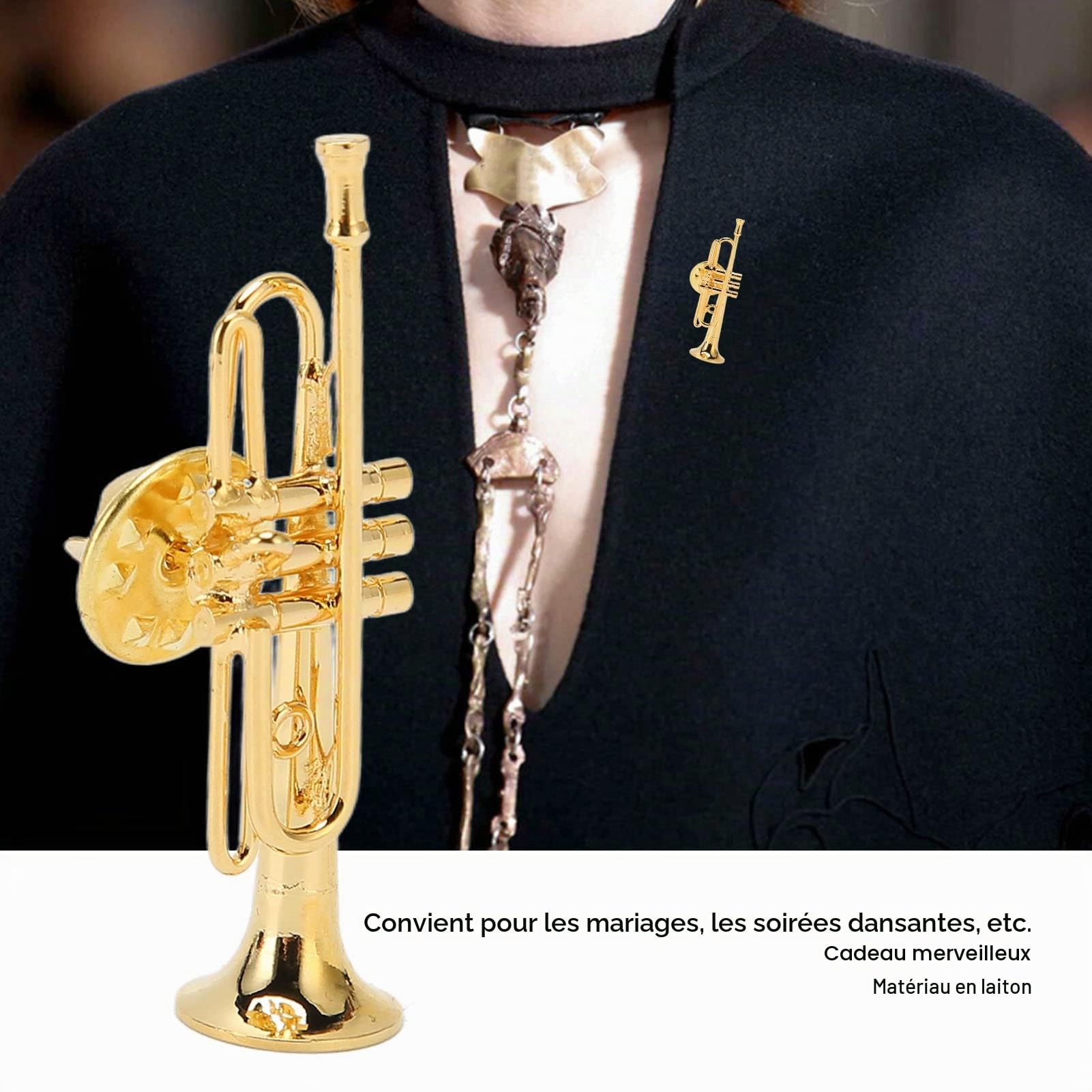 Broche de Saxophone, 4.3cm Broche Miniature Trompette Revers en Laiton Doré, Broches Instrument de Musique avec Boîte de Rangement Doublée de Velours Rouge