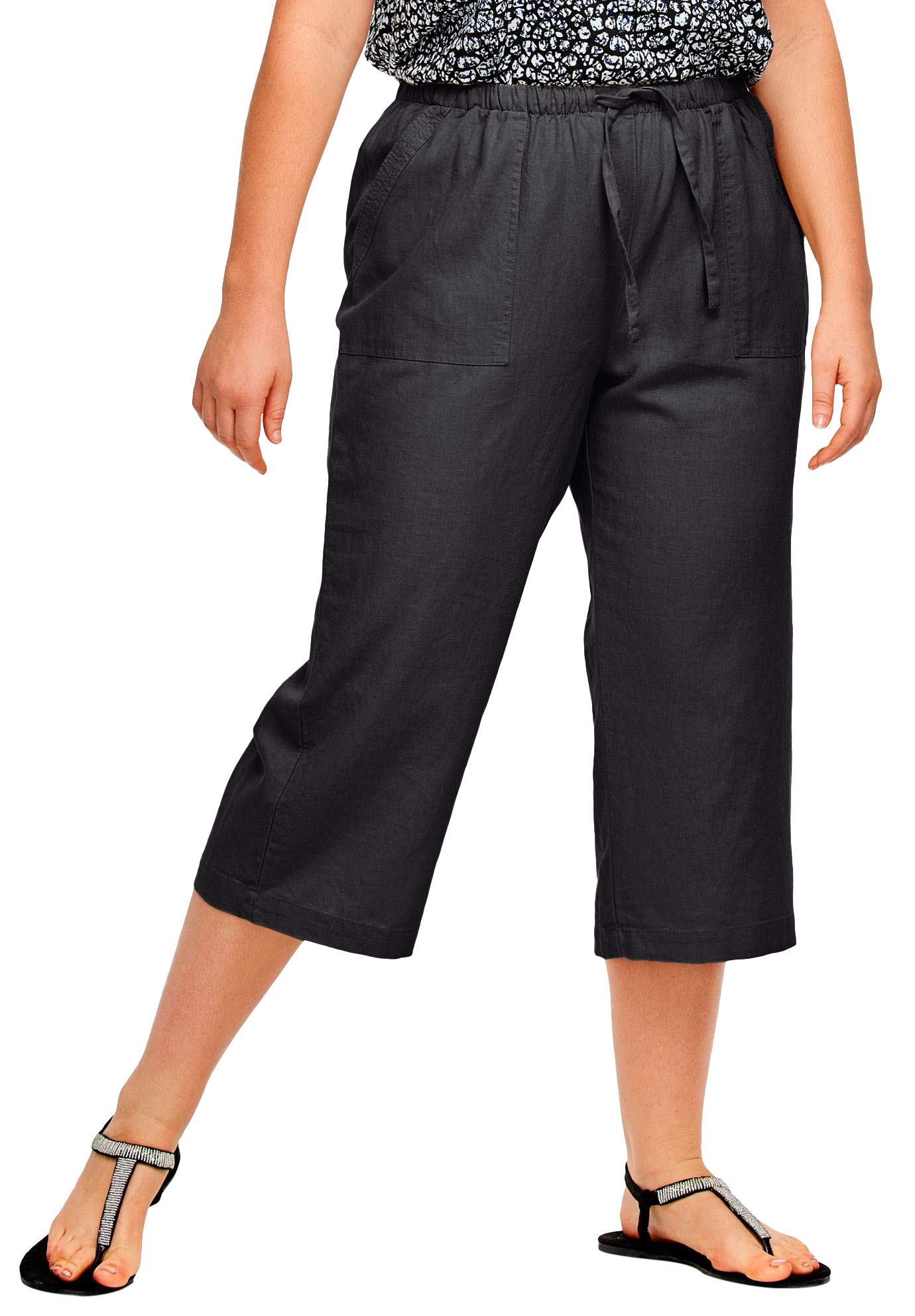 ellos Plus Size Linen-Blend Drawstring Capris