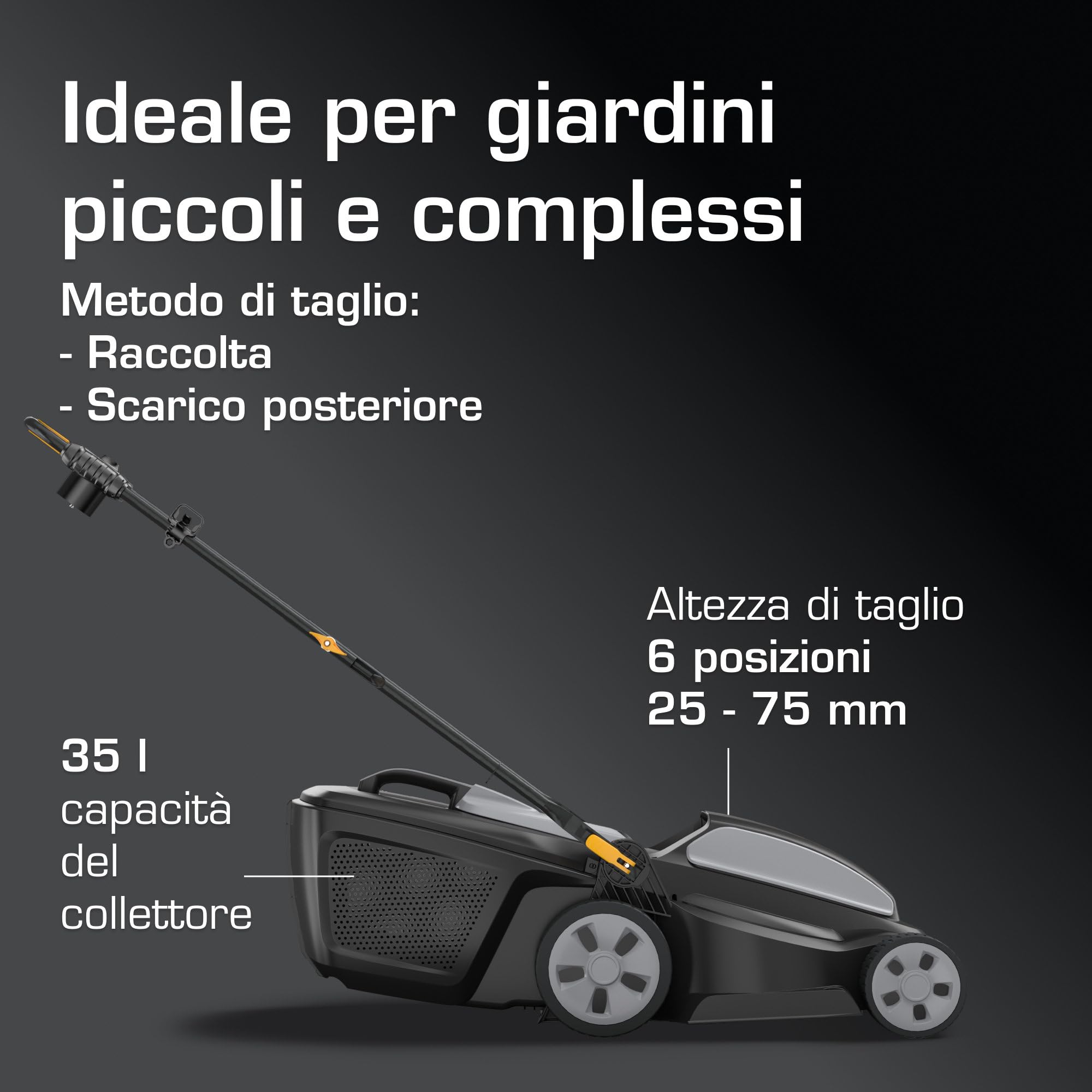 Alpina Rasaerba elettrico AL1 34 E - Motore da 1200 W, larghezza di taglio 34 cm, 6 altezze di taglio, cassetta per l'erba da 35 L