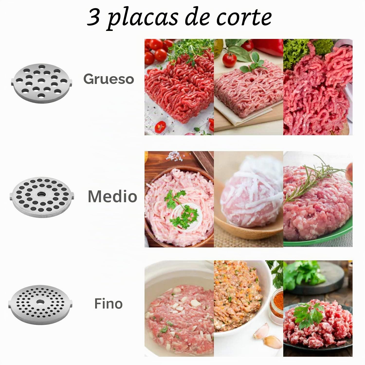 Picadora de Carne Eléctrica, 2000W Max, 3-IN-1 Salchicha y Máquina Picadora Carne con 3 Placas de Molienda,Embutidora de Salchichas, Acero Inoxidable,Función Inversa (Negro 1)
