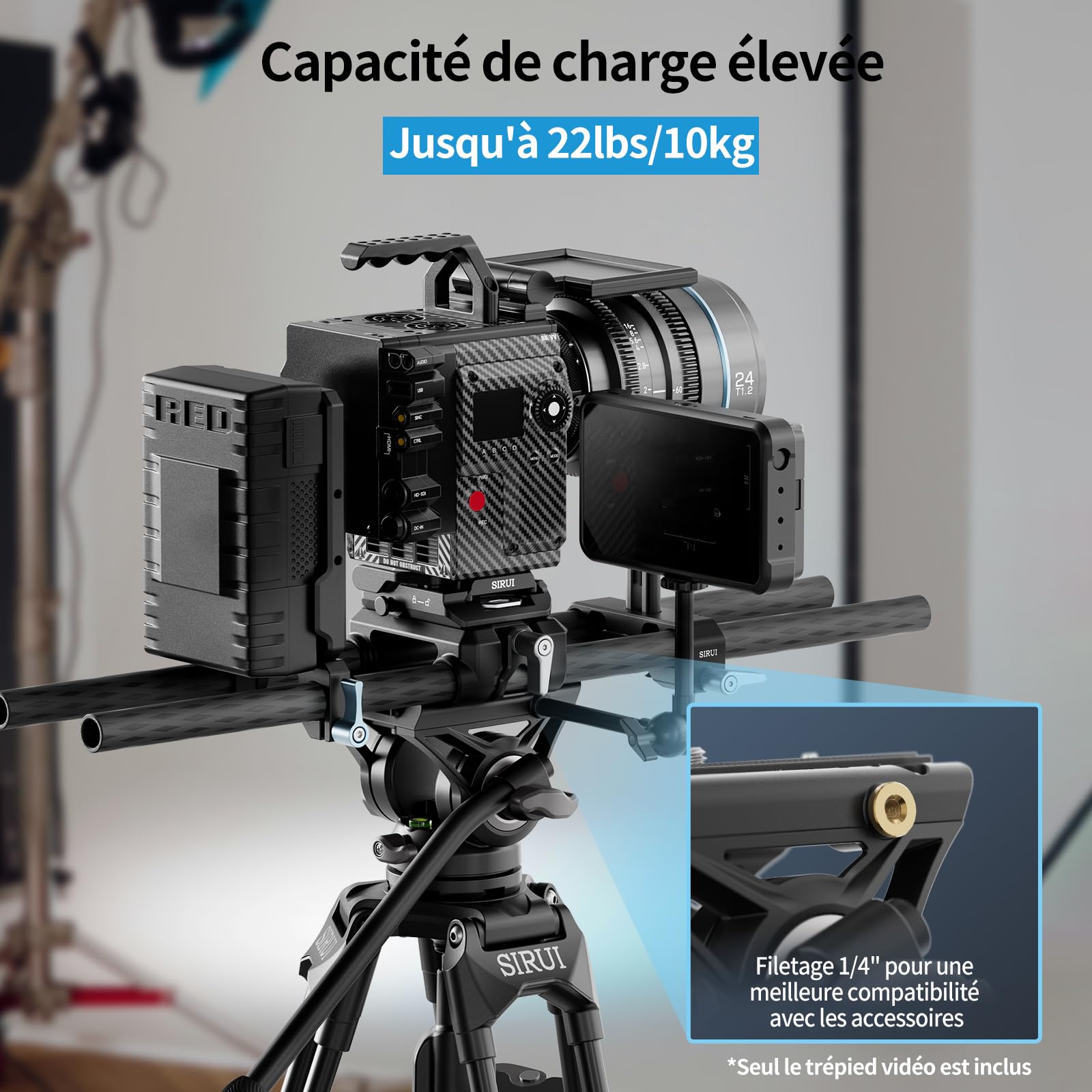 SIRUI Trépied Vidéo 73 Pouces Avec Tête de Fluide, Mécanisme de Libération Rapide, Robuste Pour Appareil Photo Reflex Numérique, Caméscope à Charge Utile de 10 KG (AVT-11)