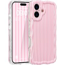 ZCDAYE for iPhone 16 Plus Case Wavy Edge Phone Case Pink Stripes