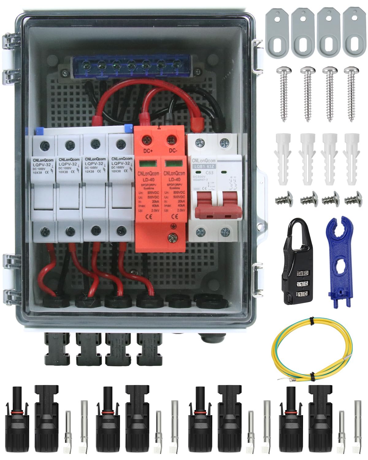Protezione da sovratensione PV scatola di sicurezza DC interruttore di separazione flash modulo 4 stringhe 4 in 1 Out DC 500 V 20-40 KA con IP65 scatola di collegamento impermeabile per