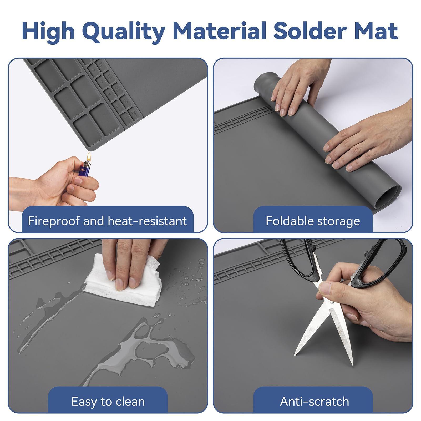 Kaisi Tappetino per saldatura, extra large, 70 x 40 cm, oversize 500 °C, in silicone resistente al calore, grande cuscinetto per banco da lavoro per riparazione elettronica, telefono, orologio, laptop