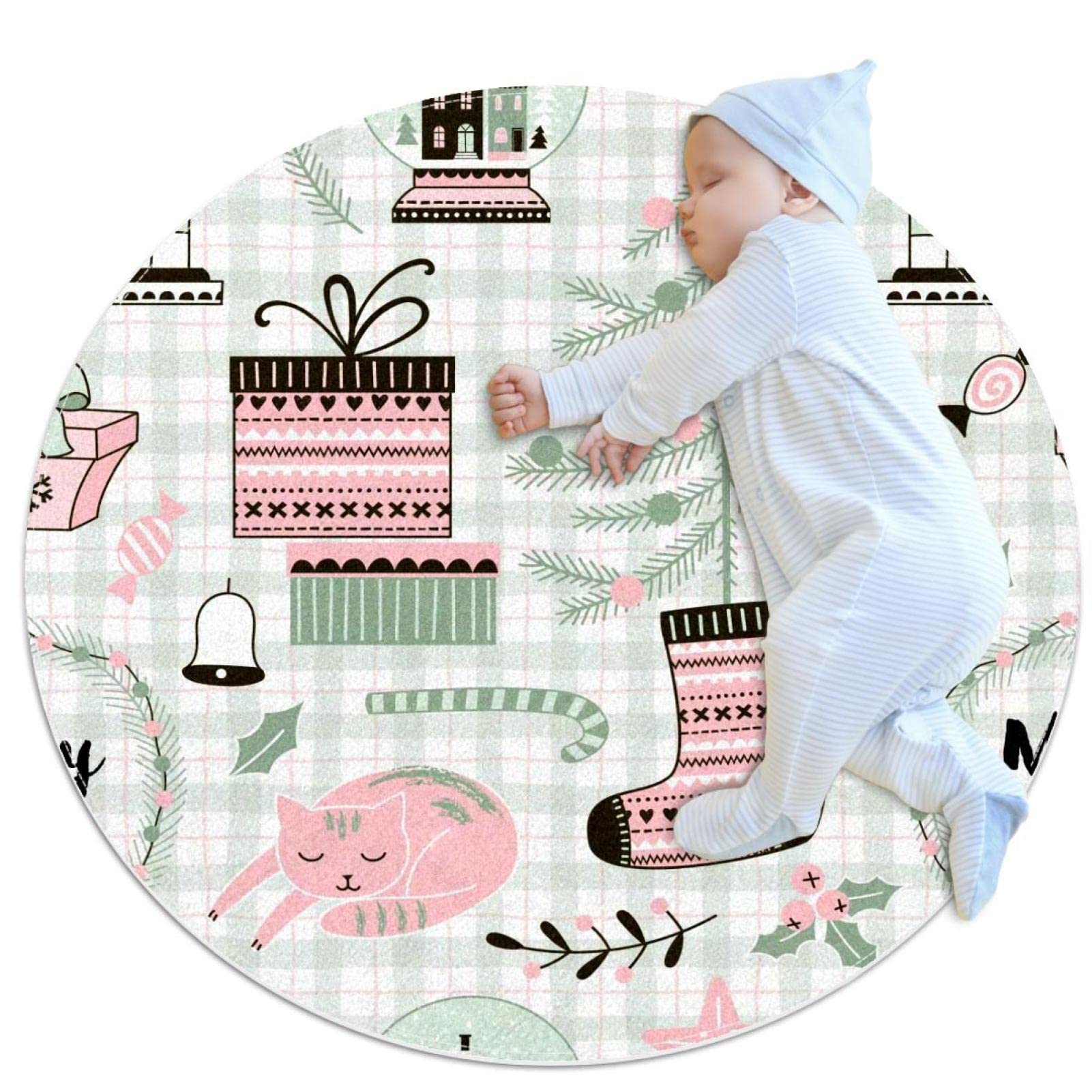 Tapis rond antidérapant de sol circulaire rose moderne 39,4 po sécurité maximale