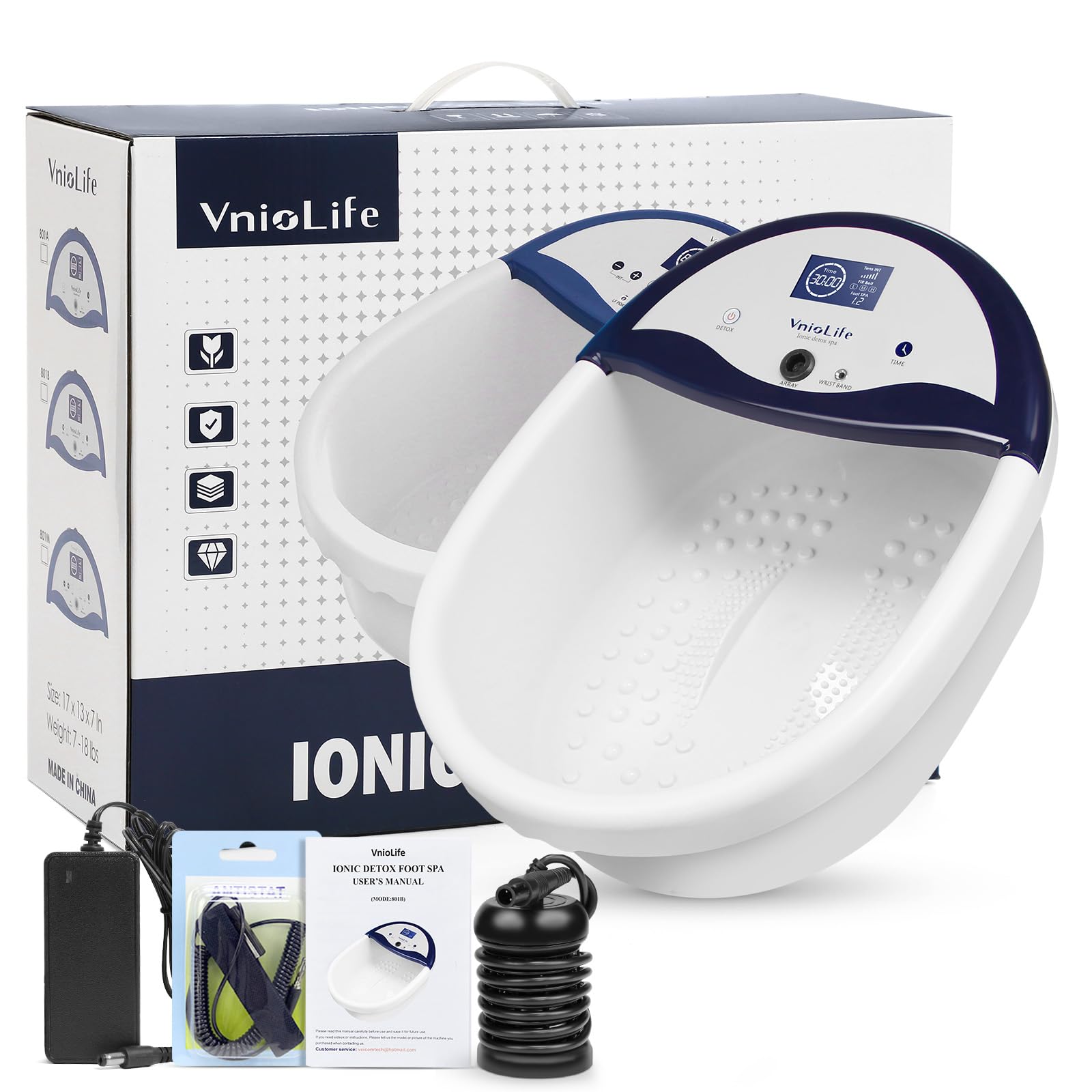 Ionen Fußbad, Ionen Fussbad Detox, Tragbar Detox Fußbad mit Timer, Ionisches Fussbad Zum Entgiften, Fußspa Reiniger mit Wassersack (Mit Becken)