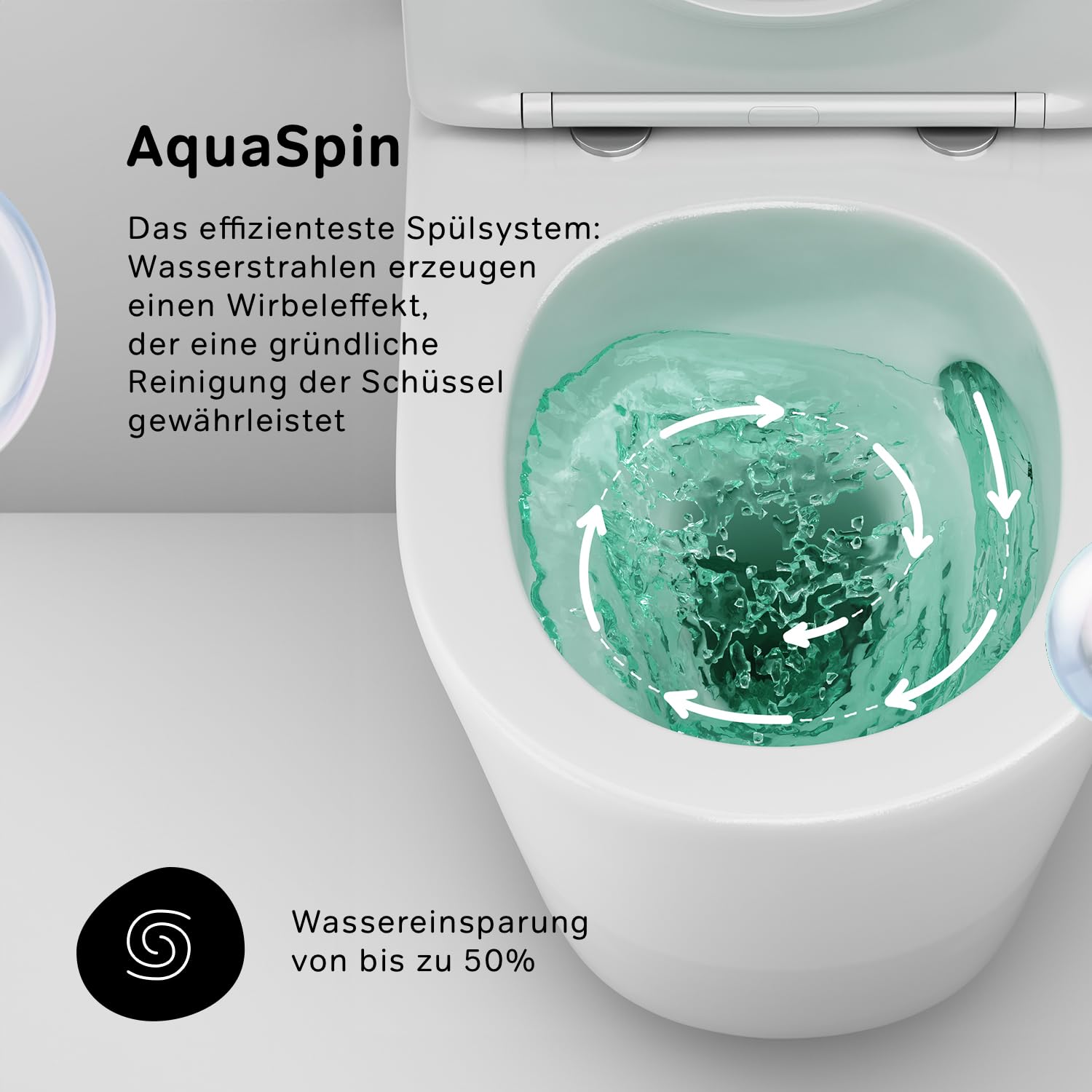 AM.PM Spike – AquaSpin Wand WC spülrandlos | Hänge WC mit Toilettendeckel mit Absenkautomatik | Duroplast Klo Sitz | Spülrandloses Hänge WC Set | Kompatibel mit Vorwandelement & Gäste WC | Weiß 49cm