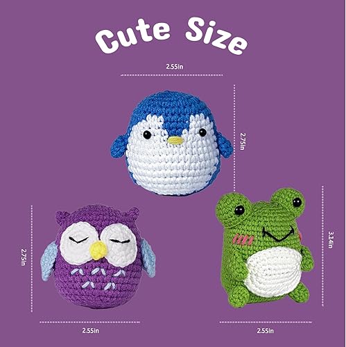 Miniatura 5 de Madwave Kit de ganchillo para principiantes, kit de 3 animales de ganchillo (búho, pingüino, rana) para principiantes, adultos y niños con juego de