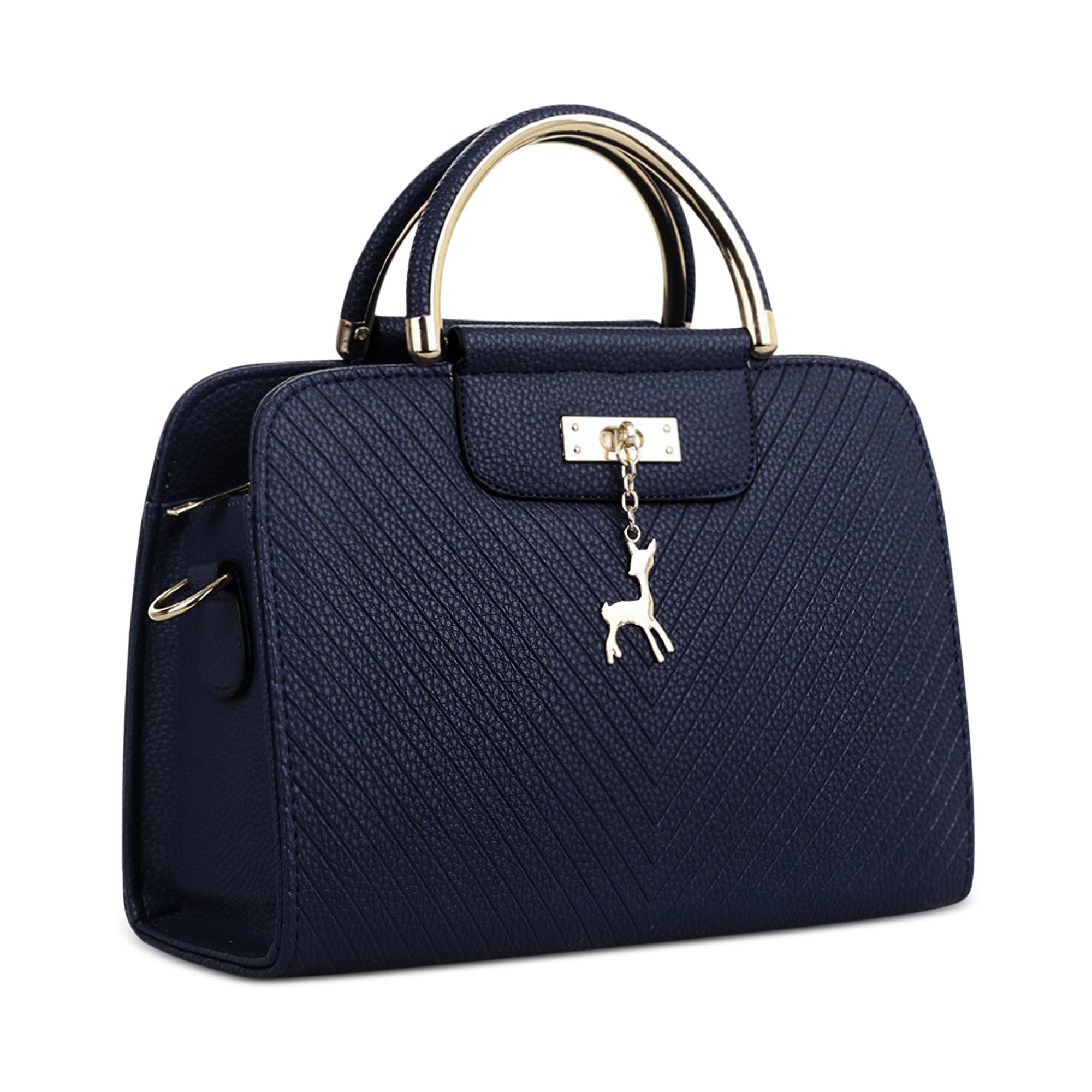 DIRRONA Donna Borse Mano Casuale Borsa Tracolla Viaggio Messaggero Borsa Texture a Forma di V Donna Borsa Shopper Quotidiano Borsa Da Donna Ciondolo in Metallo Fulvo Blu