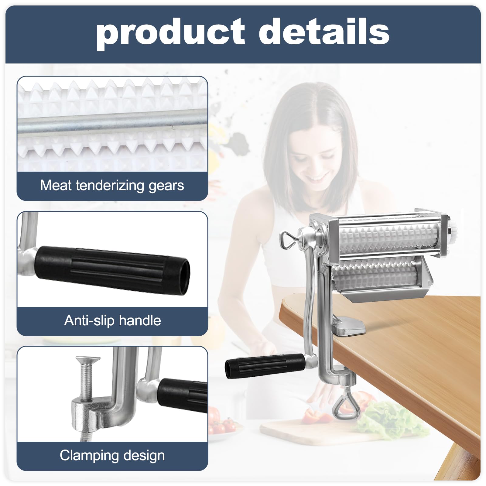 Ablandador De Carne, Ablandador De Carne Con Rodillos De Cuchillas De Acero Inoxidable Y Manivela De Funcionamiento Suave, Ablandador De Carne Para Pollo, Res, Bistec, Cocina, Hogar, Restaurante