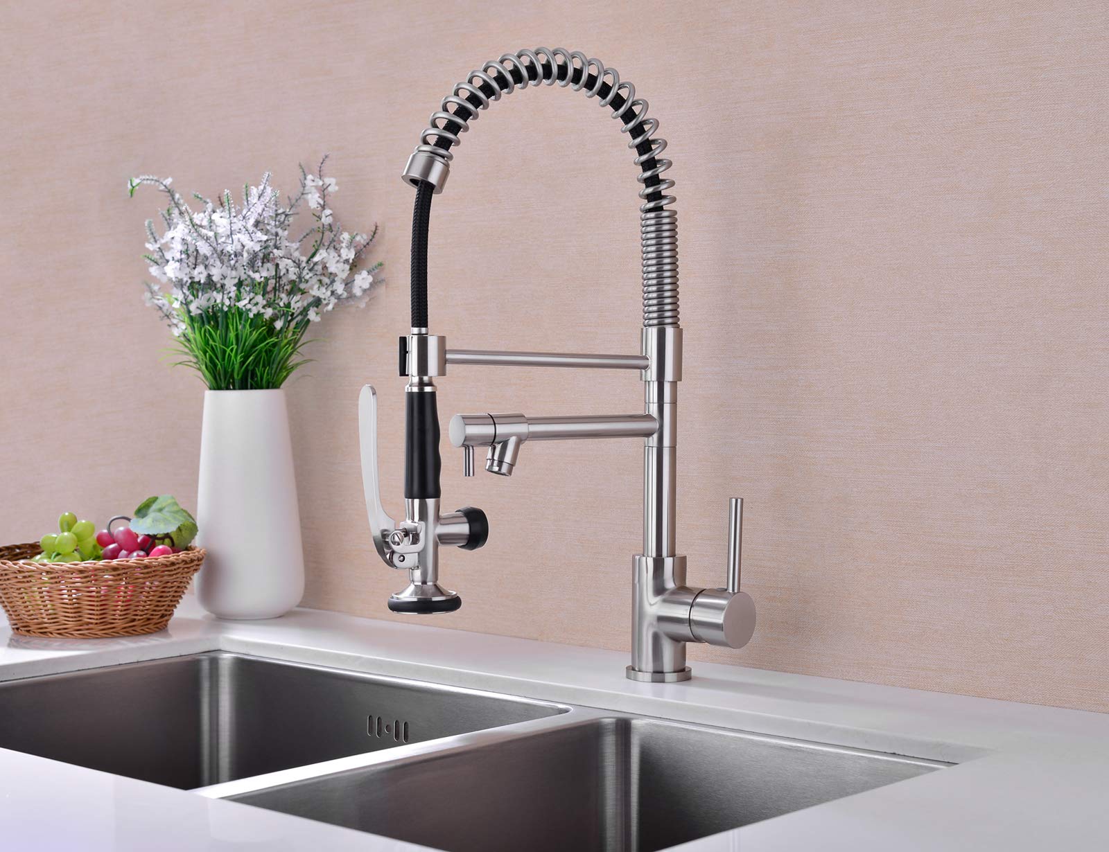 Küchenarmatur Mit Herausziehbarem Sprüher – Gebürstetes Nickel, 1-Loch, 150° Drehbar, Bleifrei