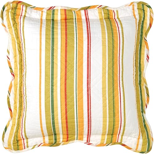 BrylaneHome Florence - Almohada cuadrada de 16 pulgadas, diseño de rayas de diente de león, multicolor