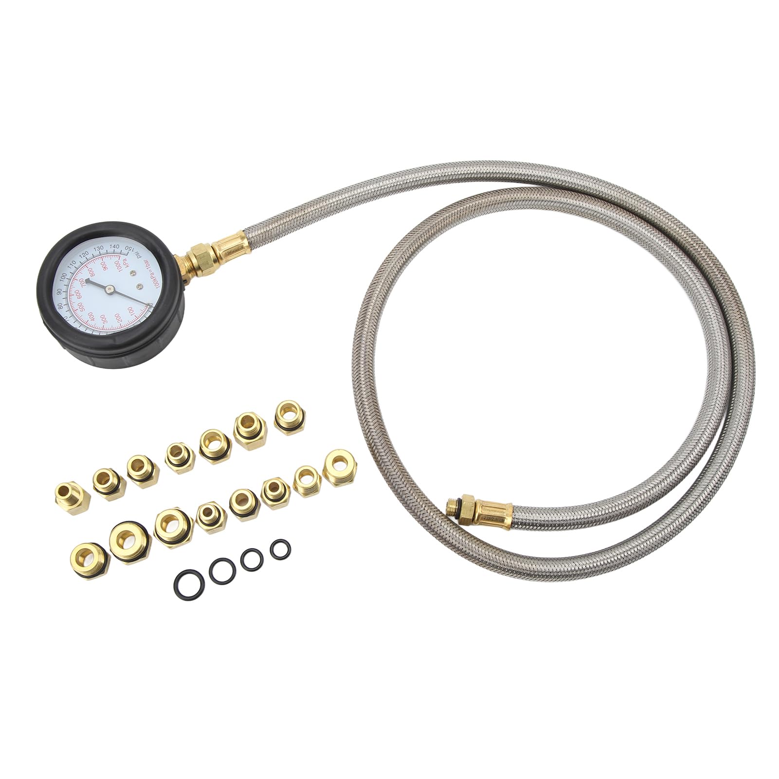 Probador de presión de aceite, kit de medidor de 0-150 PSI con 15 adaptadores, herramienta de diagnóstico de motor de manguera flexible para servicio de vehículos