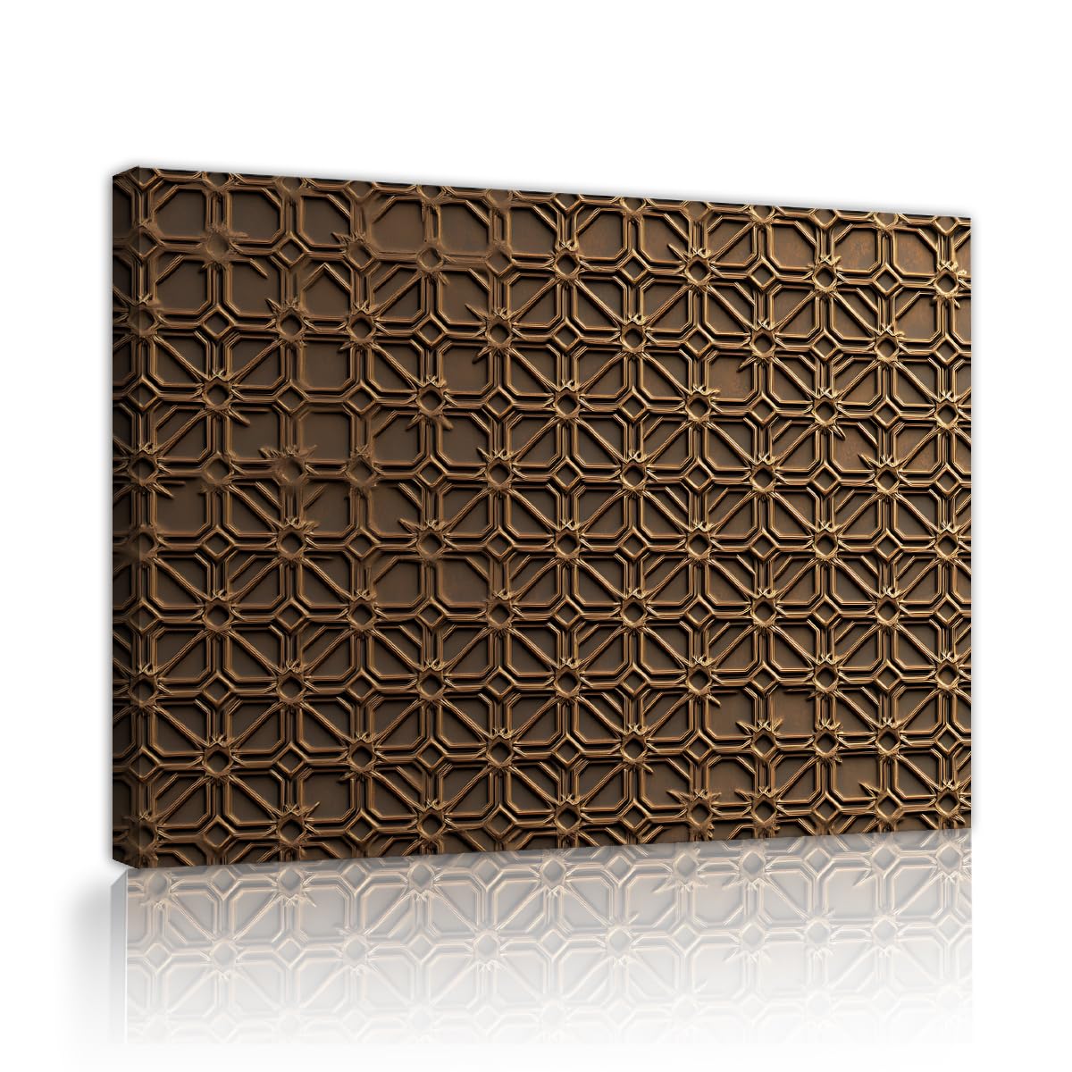 TOANGWALL Islamic Geometric Lattice Canvas Wall Art Studio Bronze Carved Stars Trellis Style Framed Wall Decor for Living Room Office Lounge 85x100cm