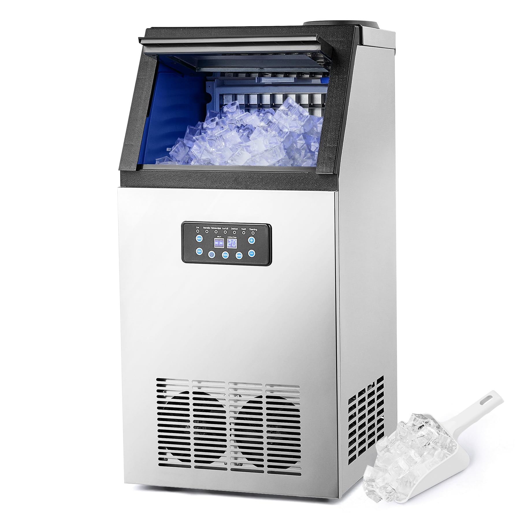 CREWORKS Máquina de Hielo Industrial 73 kg/24 h, 45 Cubitos por Ciclo, Almacenamiento 10 kg, Máquina para Hacer Hielo en Cubos para Bar, Restaurante y Cafetería