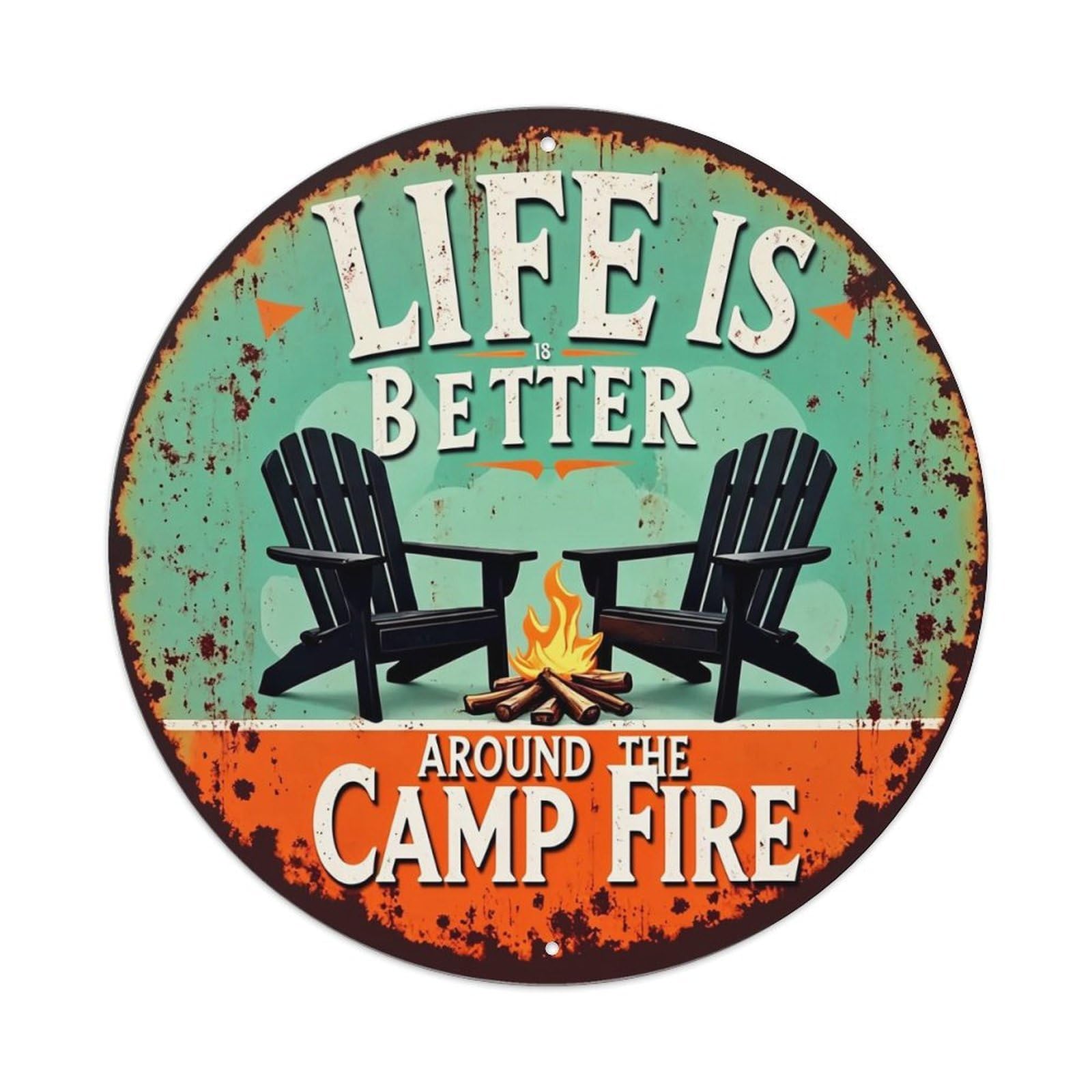 Jdyaojiesheng Vintage Life Is Better Around Camp Fire Round Tin Sign Retro Metal Wall Decor Metal Poster, Home Bar Garage Farmhouse Cafe Wall Art Decoration 8X8inch