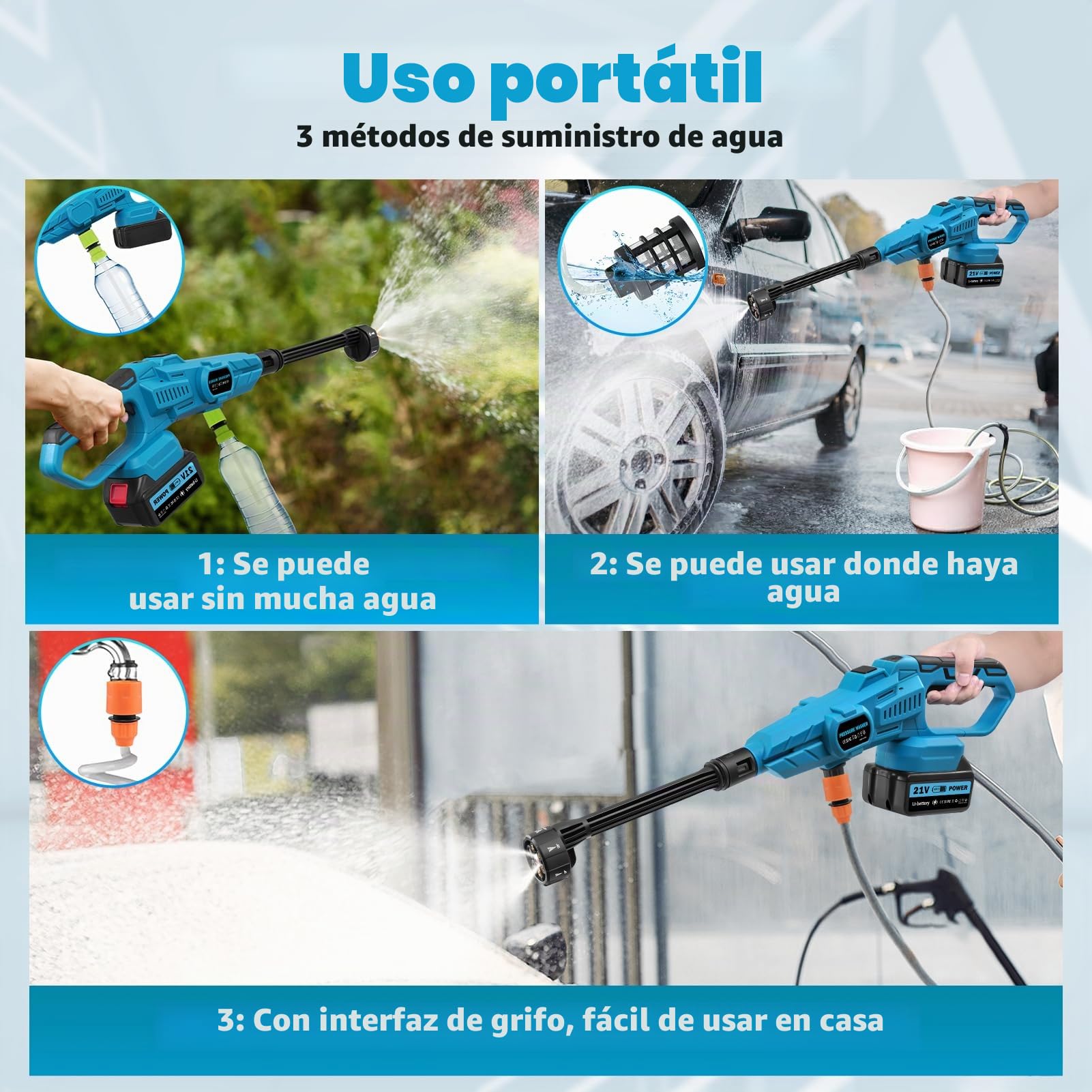 Hidrolimpiadora de Alta Presión,120 Bar Hidrolimpiadora Portátil con Ajuste 3 Velocidades,Pistola de Agua a Presióncon 2×3.0Ah Baterías Recargable,Boquilla 6 en 1,Manguera 5M,para Coche, Jardín