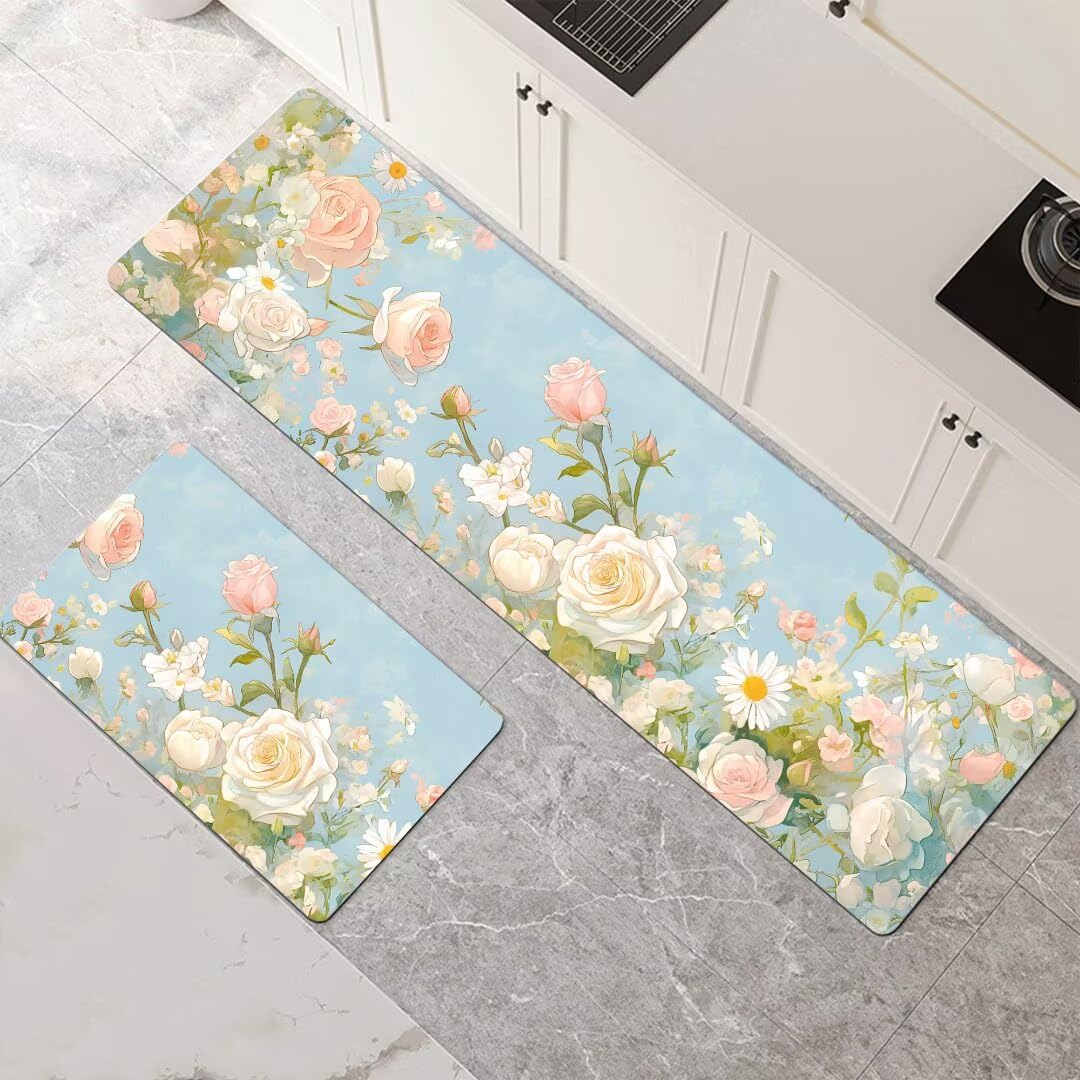 Alfombras de cocina de 2 piezas súper absorbentes para pasillo y baño largo