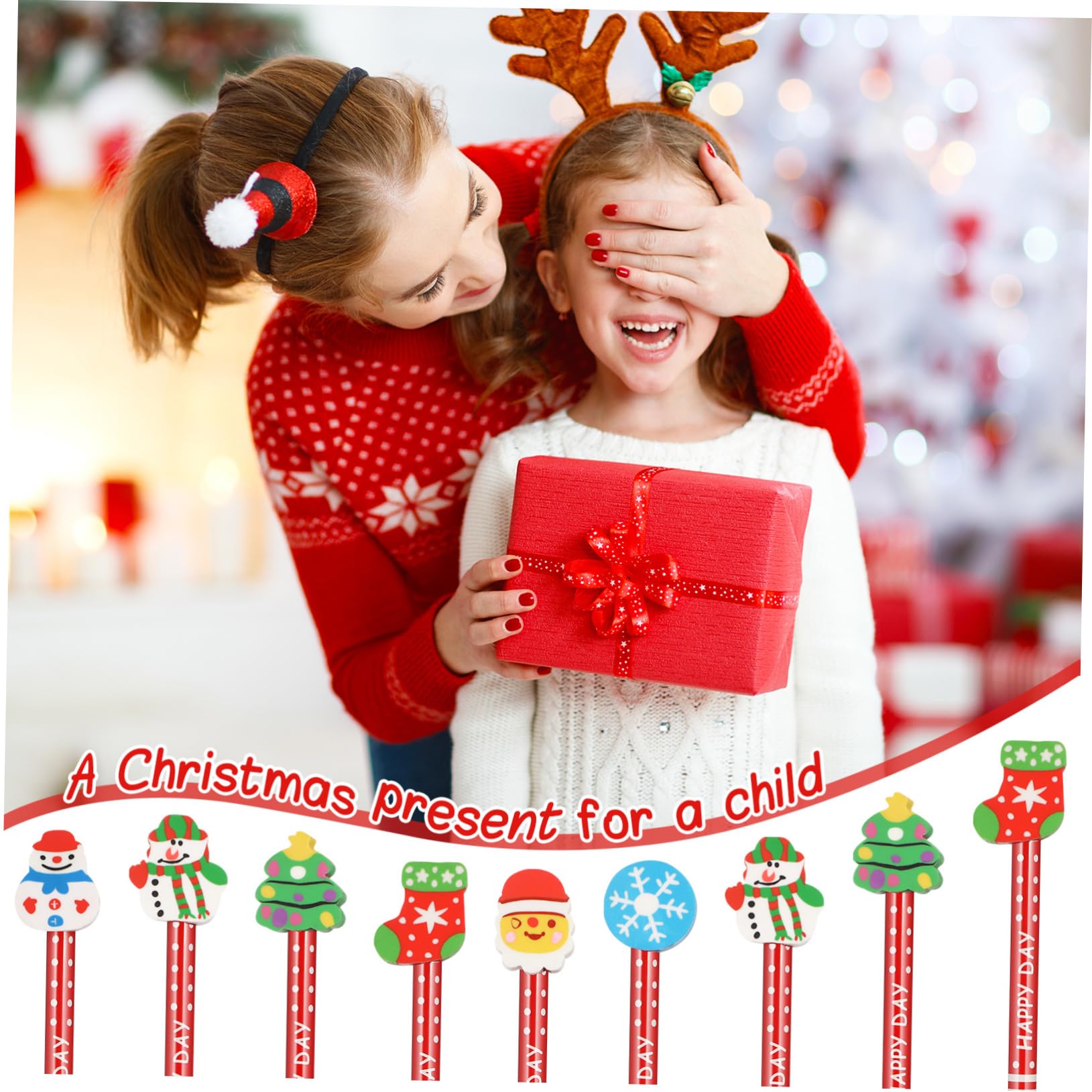 4 Sätze Weihnachts-radierstift-set Schreibkladde Weihnachtsbriefpapier Weihnachtsbleistifte Für Whiteboard Trocken Abwischbar Bleistift Hölzern 36 Stück * 4