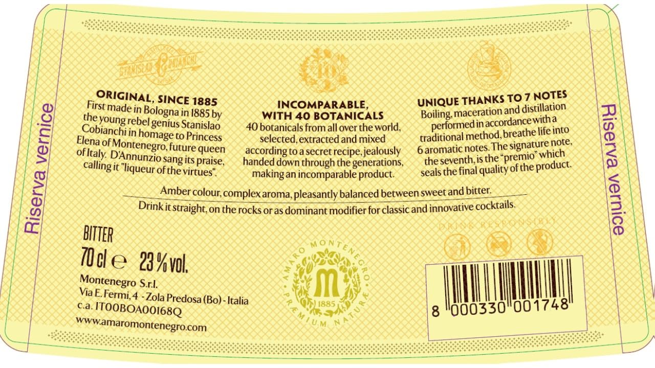 Amaro Montenegro 70cl - Liqueur digestive obtenue à partir de 40 herbes aromatiques. 23% vol. (Lot de 2)
