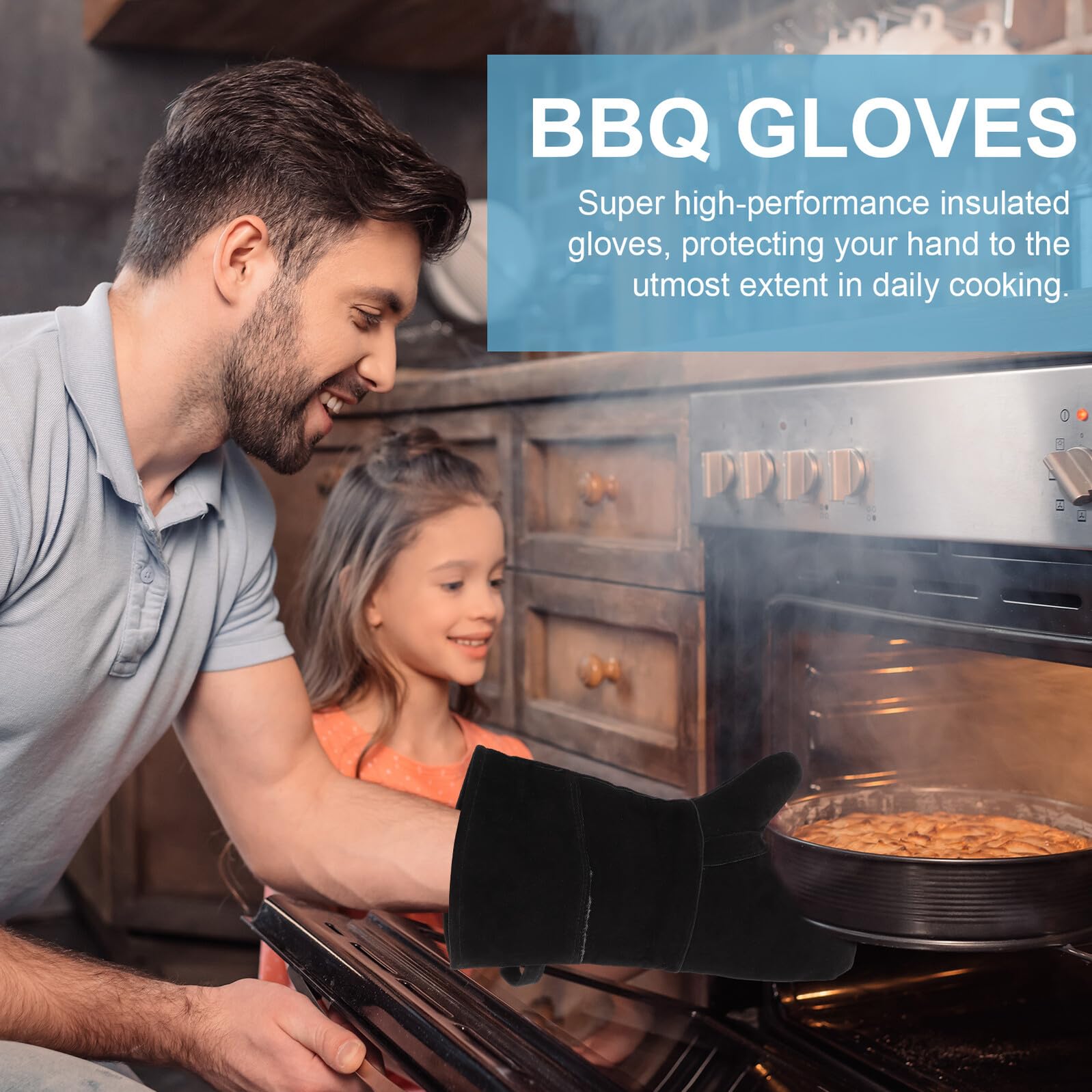 Yardenfun Moufles pour Poele A Bois Ignifugé en Cuir Résistant la Chaleur Absorption de Sueur, pour Cuisson et Barbecue en Extérieur