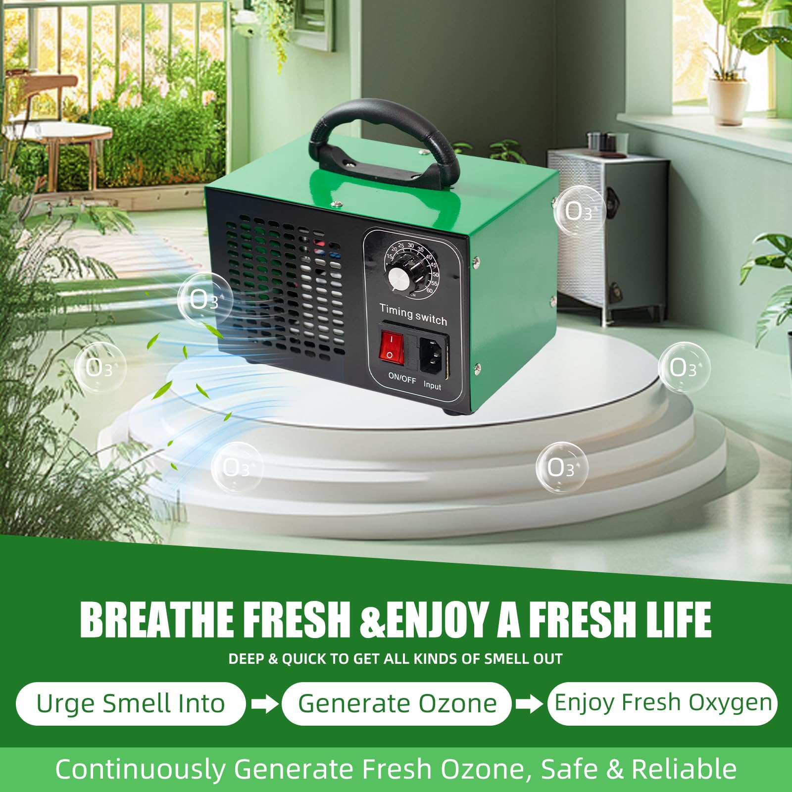 Generatore di ozono, purificatori d'aria O3, eliminatore di odori, macchina per ozono ad alta capacità, purificatore d'aria ionizzatore ozono per casa, commerciale, industriale (verde, 60000 mg/h)