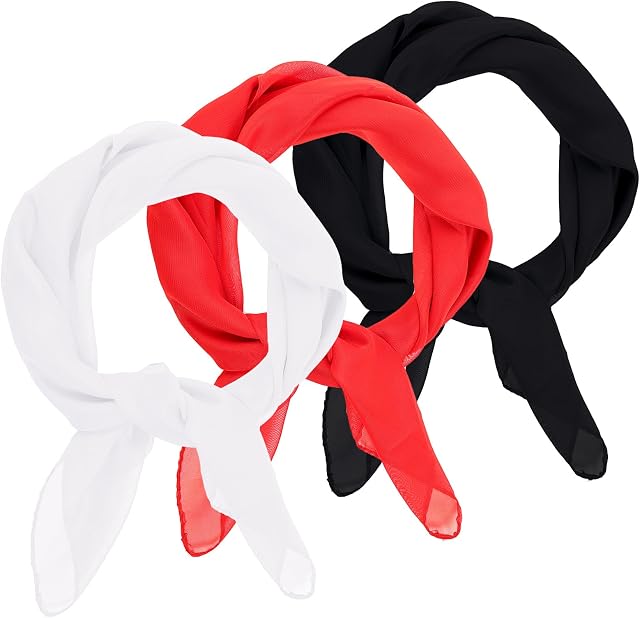 Jmkcoz 3 Pcs 50s Chiffon Scarf Sheer Square Neck Head Scarf for Women Girls Hip Hop 1950s Party Halloween Costume