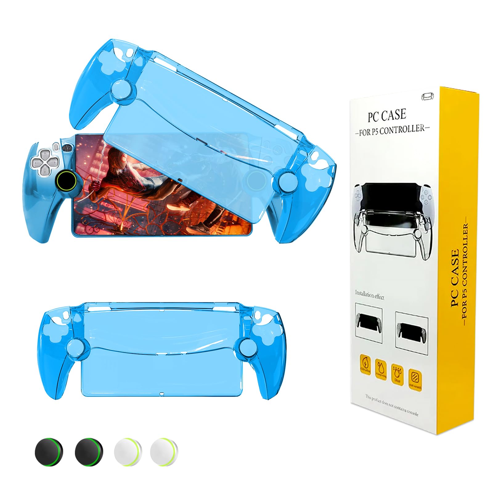 Stankeloko Case for Sony PlayStation Portal,PS5 Portal Protective Case with PlayStation Portal Accessories Full Protective Case Cover, with 4 x Thumb Grip Caps（Blue）