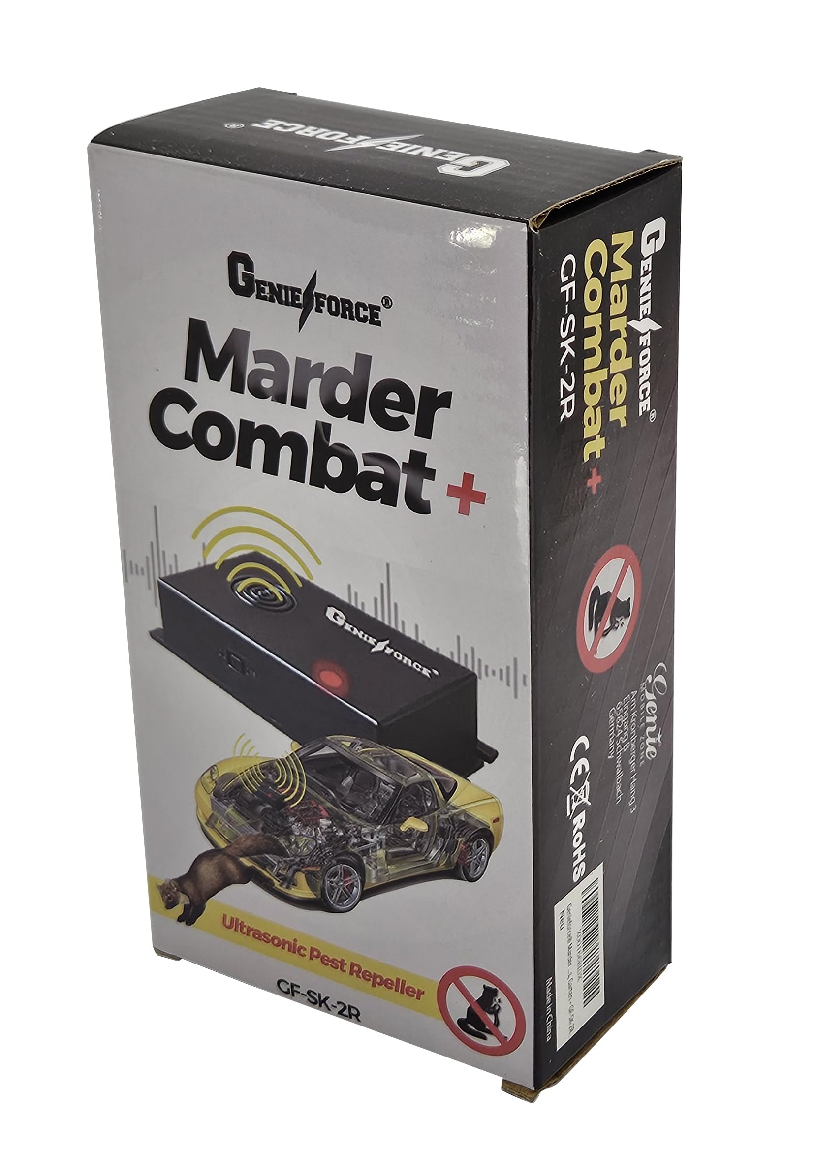 Genieforce® Marder Combat+ odstraszacz kun zasilany bateryjnie, urządzenie ultradźwiękowe do odstraszania kun, ochrona przed kunami, mobilna ochrona dla samochodu, domu, ogrodu – GF-SK-2R
