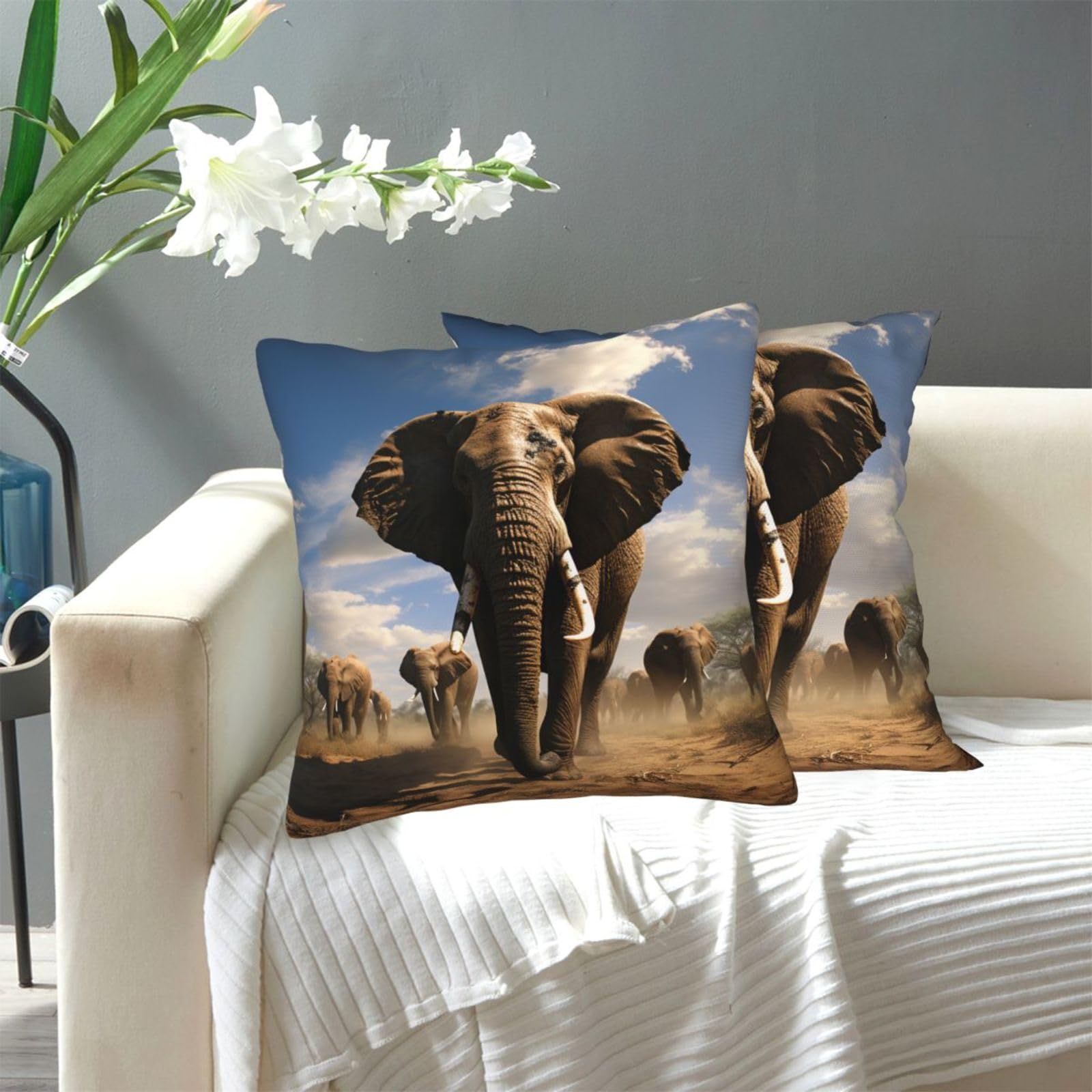 FekiLoot Decorative Throw Pillow Covers Modern Farmhouse Pillowcase Double Sided Cozy Cushion Cover for Sofa Couch Bed 20"X20" Ferocious Elephant