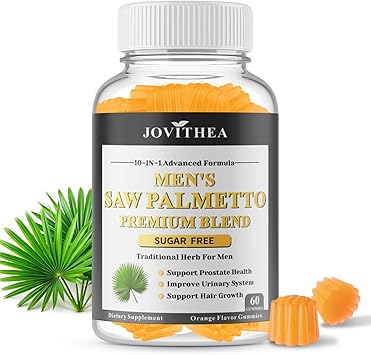 Saw Palmetto for Men Gummies, Extra Strength DHT Blocker for Men, with Pumpkin Seed Oil & Biotin, Support Prostate, Urinary Health & Hair Growth, Hormone Balance, Sugar Free, Vegan, Orange Flav, 60ct
