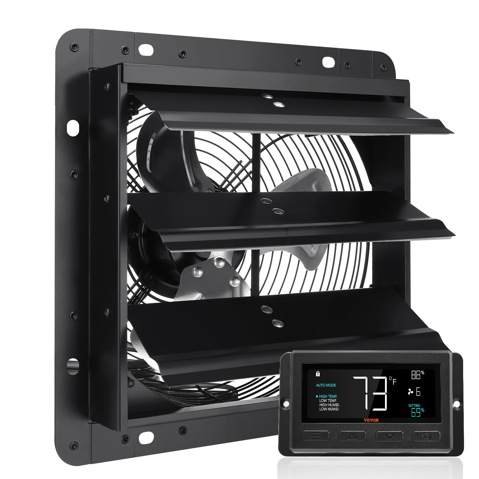 VEVOR Ventilateur d'extraction à volets 25,4 cm 1400 m³/h Moteur EC avec contrôleur de température et d'humidité