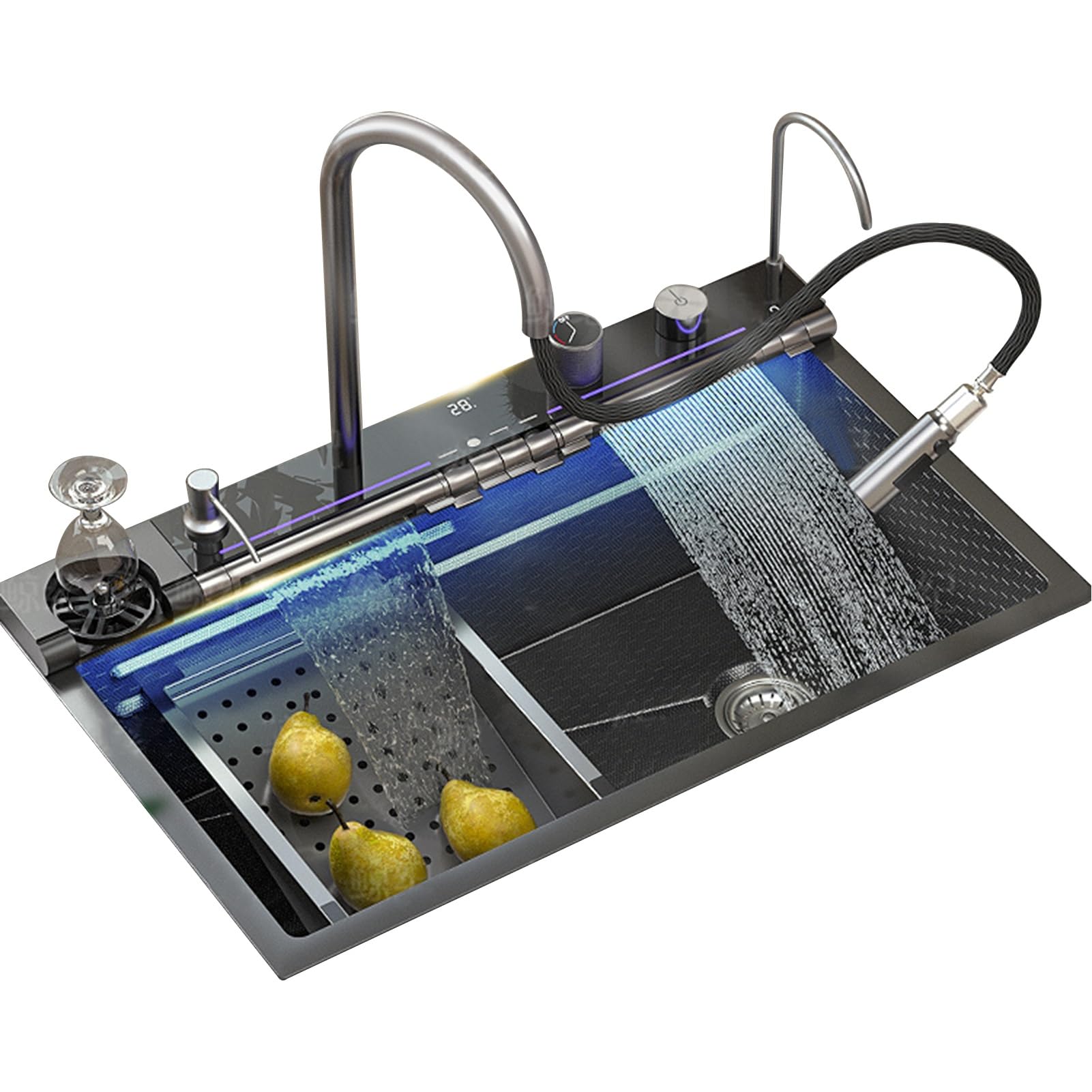 Évier de cuisine multifonction en acier inoxydable 80x46cm avec robinet rotatif