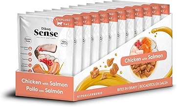 DIBAQ Sense Cat Bites Grain Free, Complete Food, Snacks in Sauce for Cats, (Pack 100 g x 12 pcs) (Salmon)