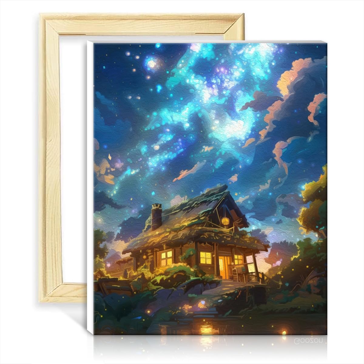 TANGFEIY Paint by Numbers Kits House Under Milky Way Kids Adults Paint by Number Kits- Acrylic Number with Paintbrushes Perfect Home Wall Decor with Frame(40x50cm) — image 1