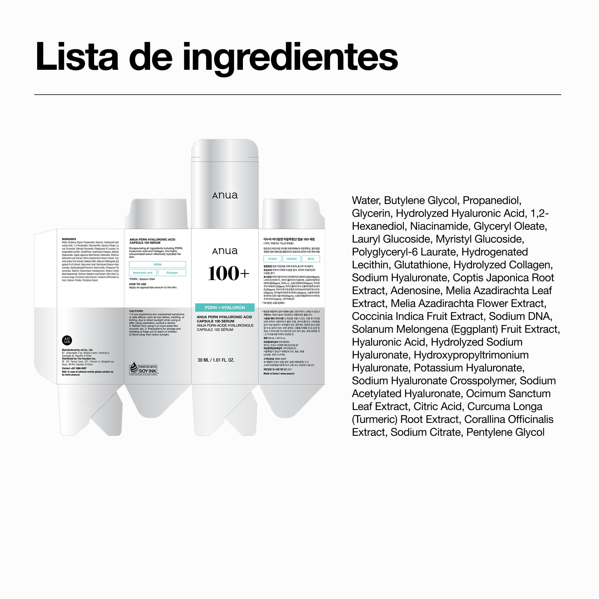 Anua PDRN Hyaluronic Acid Capsule 100 Serum, Sérum PDRN con Ácido Hialurónico y Colágeno, Hidratación Profunda, Efecto Glow, Reafirmante y Antiarrugas, Skincare Coreano, 30ml